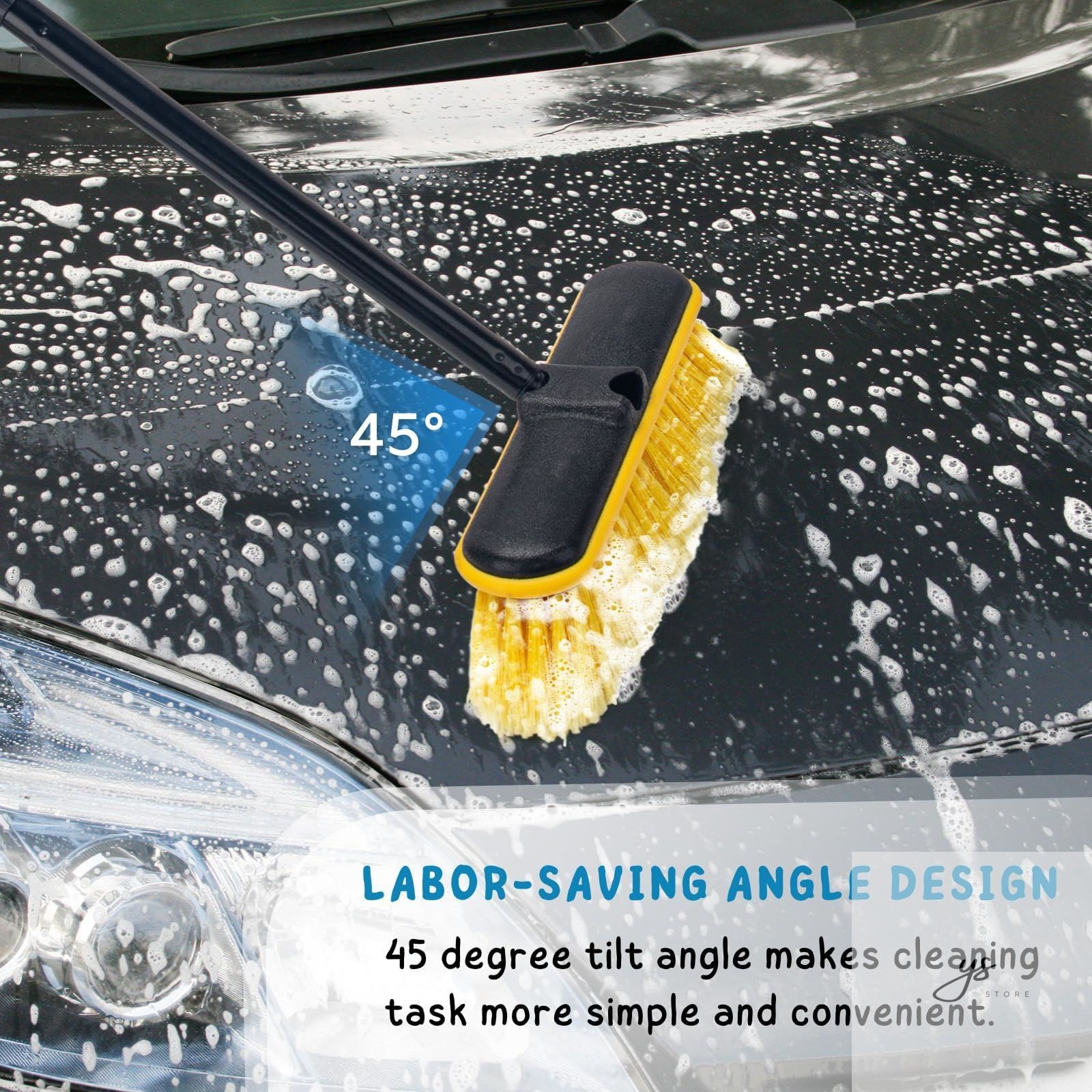 Car Wash Brush with Long Handle, 55” Vehicles Exterior Washing Supplies, Soft