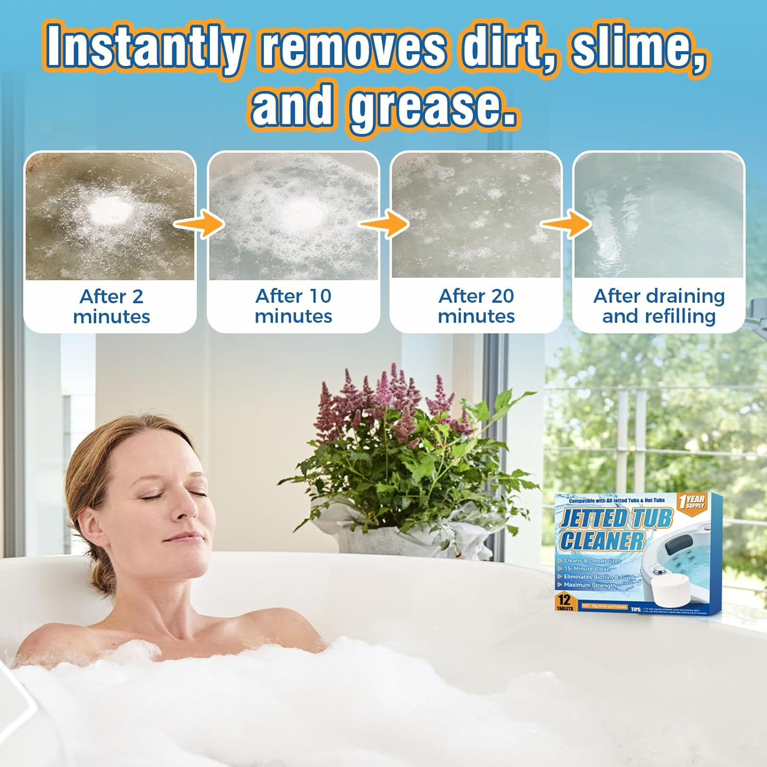 Jetted Tub Cleaner Bathtub Tabs, 12 Heavy Duty Jetted Tub Cleaner，Compatible wit