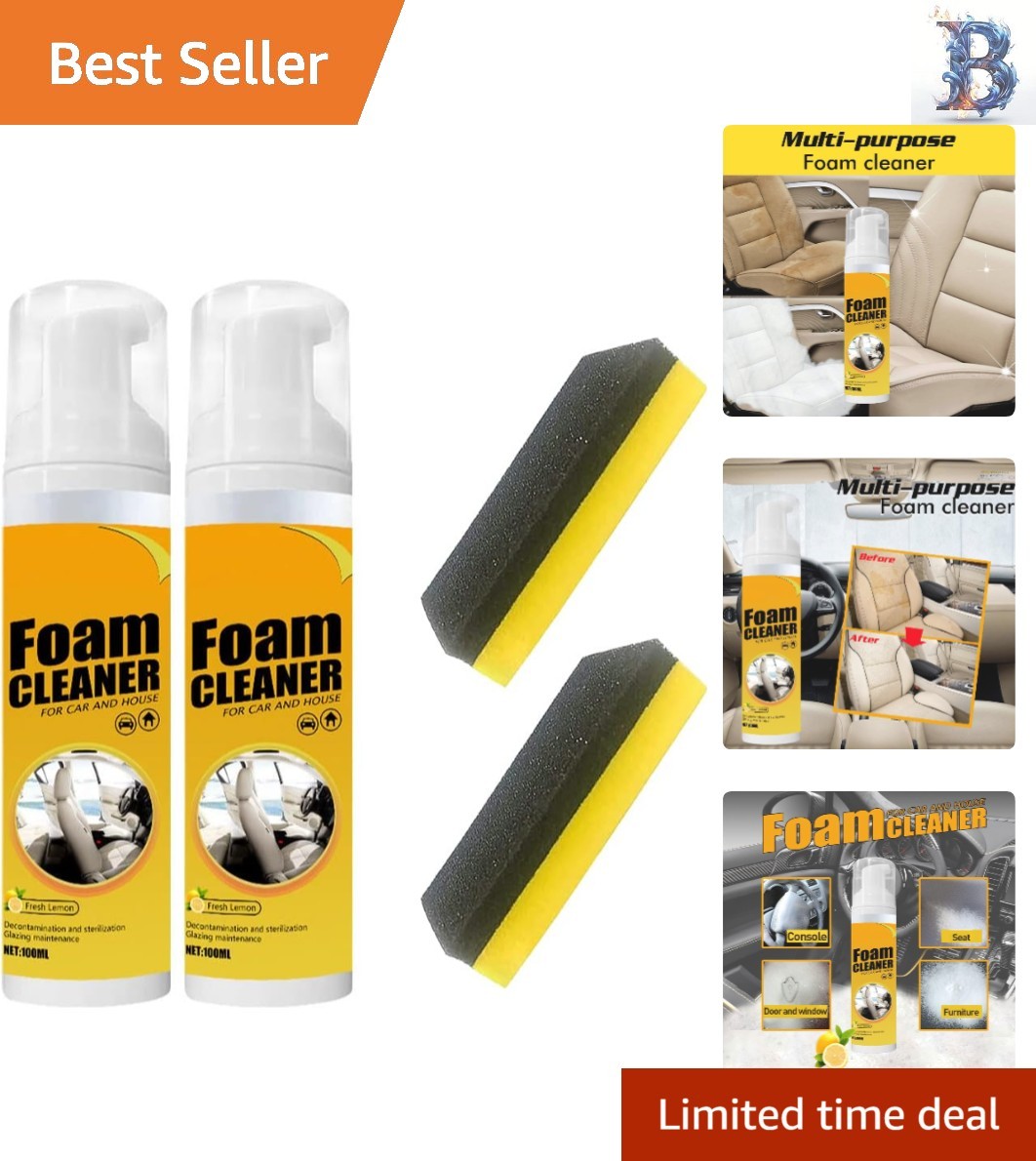 Multipurpose Foam Cleaner Spray, 2 x 100ml for Car Interiors & Household Use