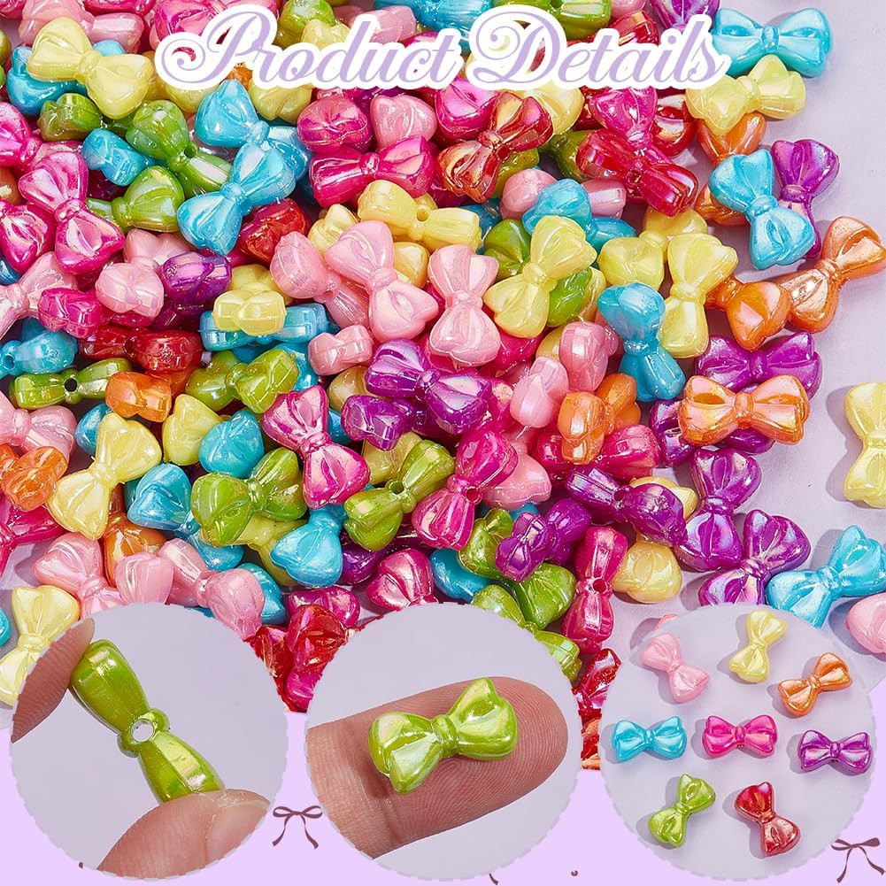 200Pcs Bowknot Beads Acrylic Bow Bead Bulk Colorful Pink Blue Green Opaque Butte