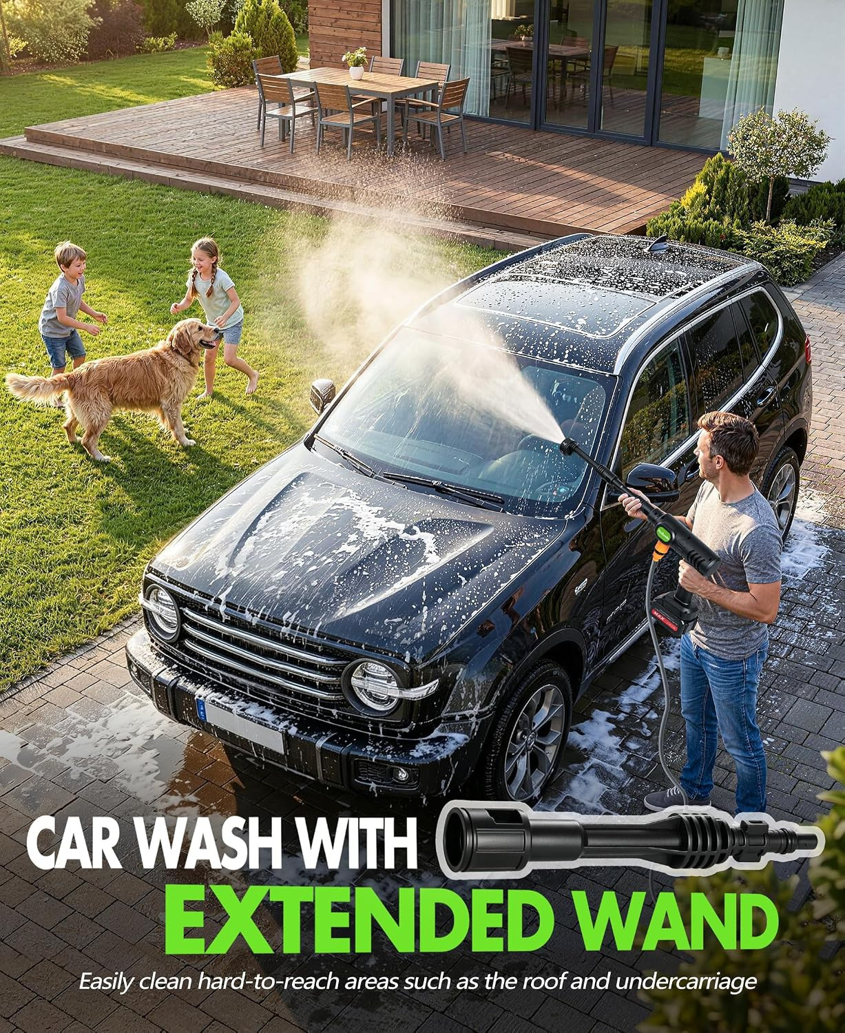 Cordless Car Washing Tool, Portable Vehicle Cleaner with 6-In-1 Nozzle & Foam Ca