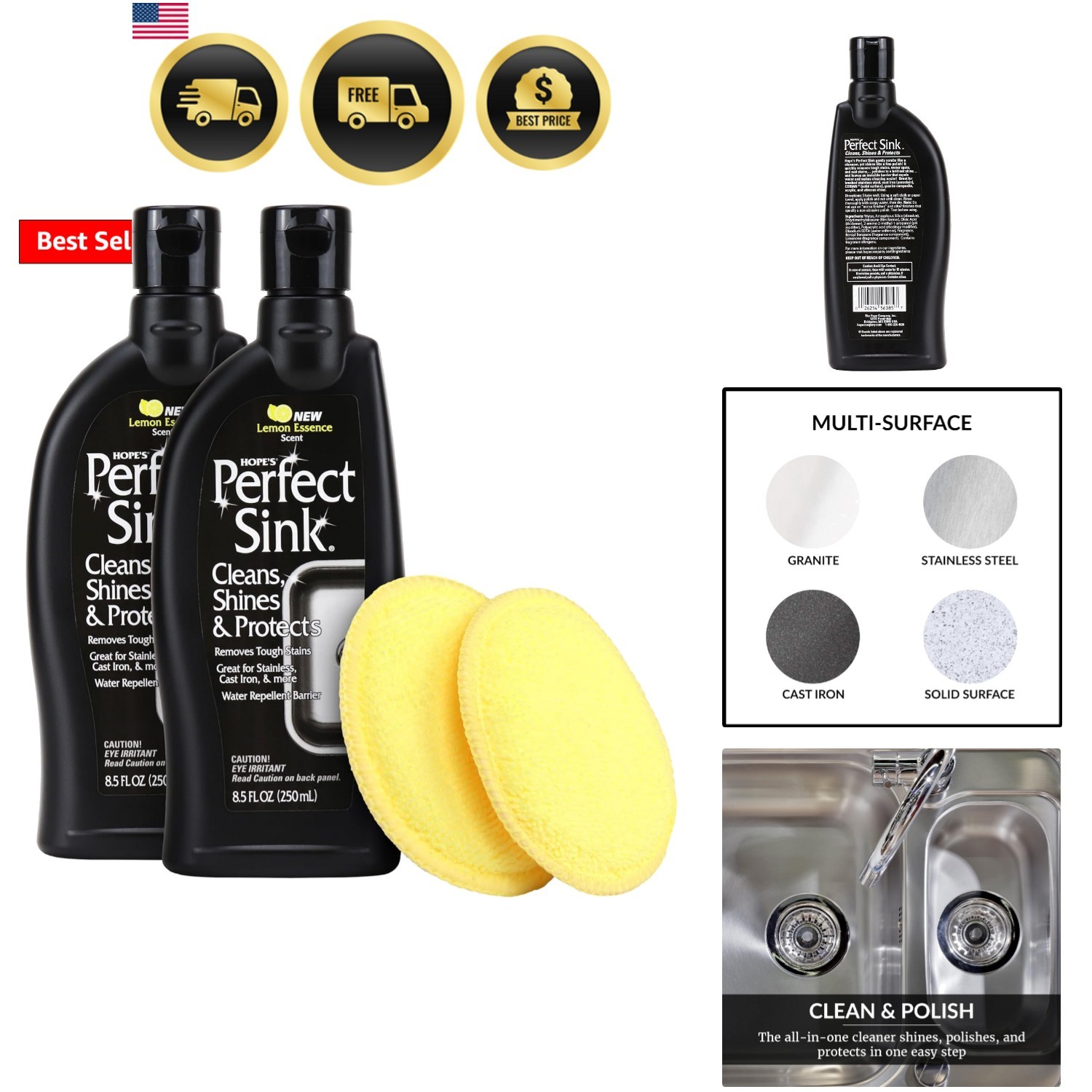 Perfect Sink Cleaner and Polish, Restorative, Water-Repellent, Removes Stains…