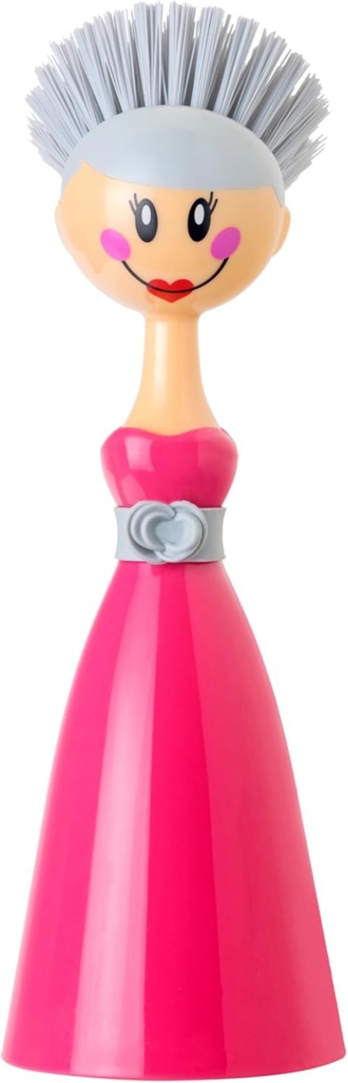 Dish Brush with Handle and Dress Holder Kitchen Sink Cleaning Pink Gray