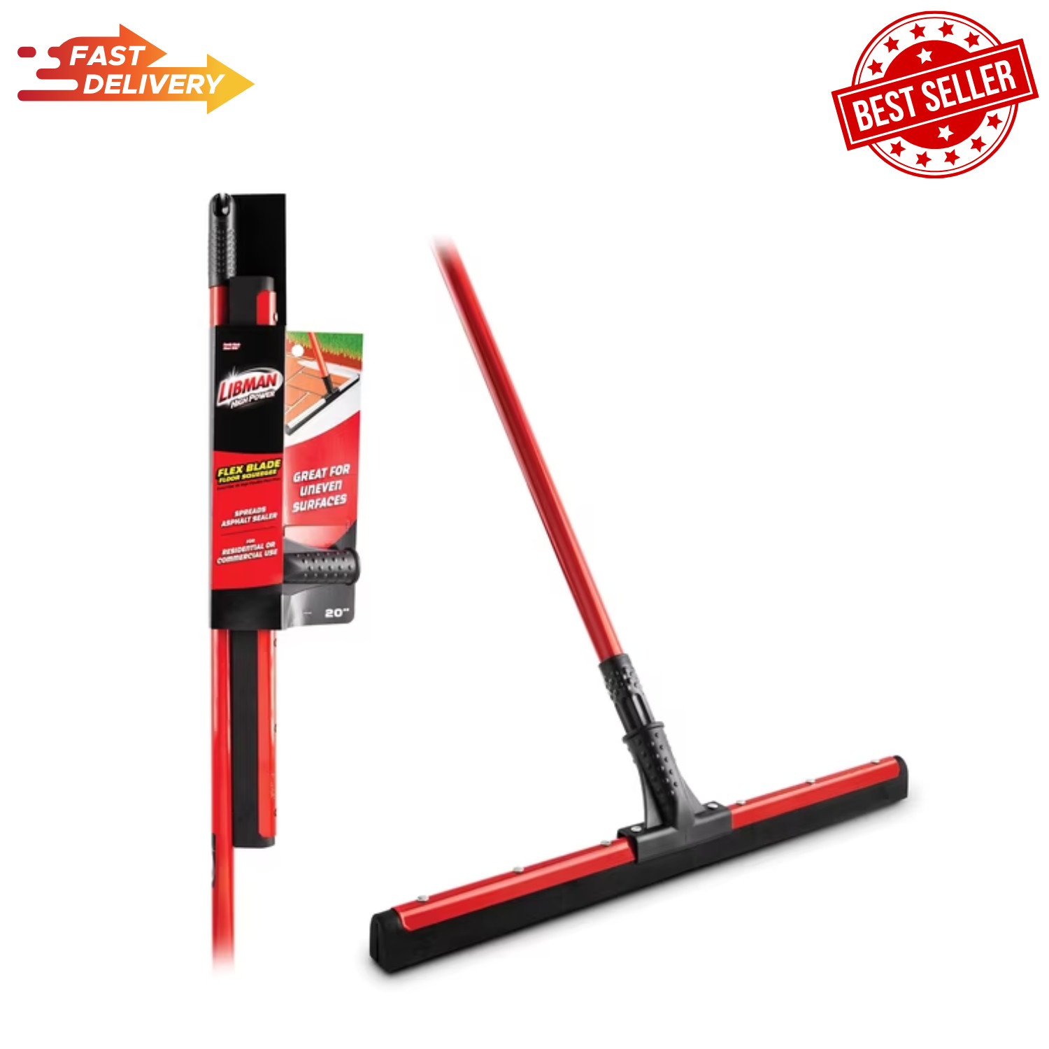 Libman High Power Commercial 20″ Rubber Flex Blade Floor Squeegee Red Steel