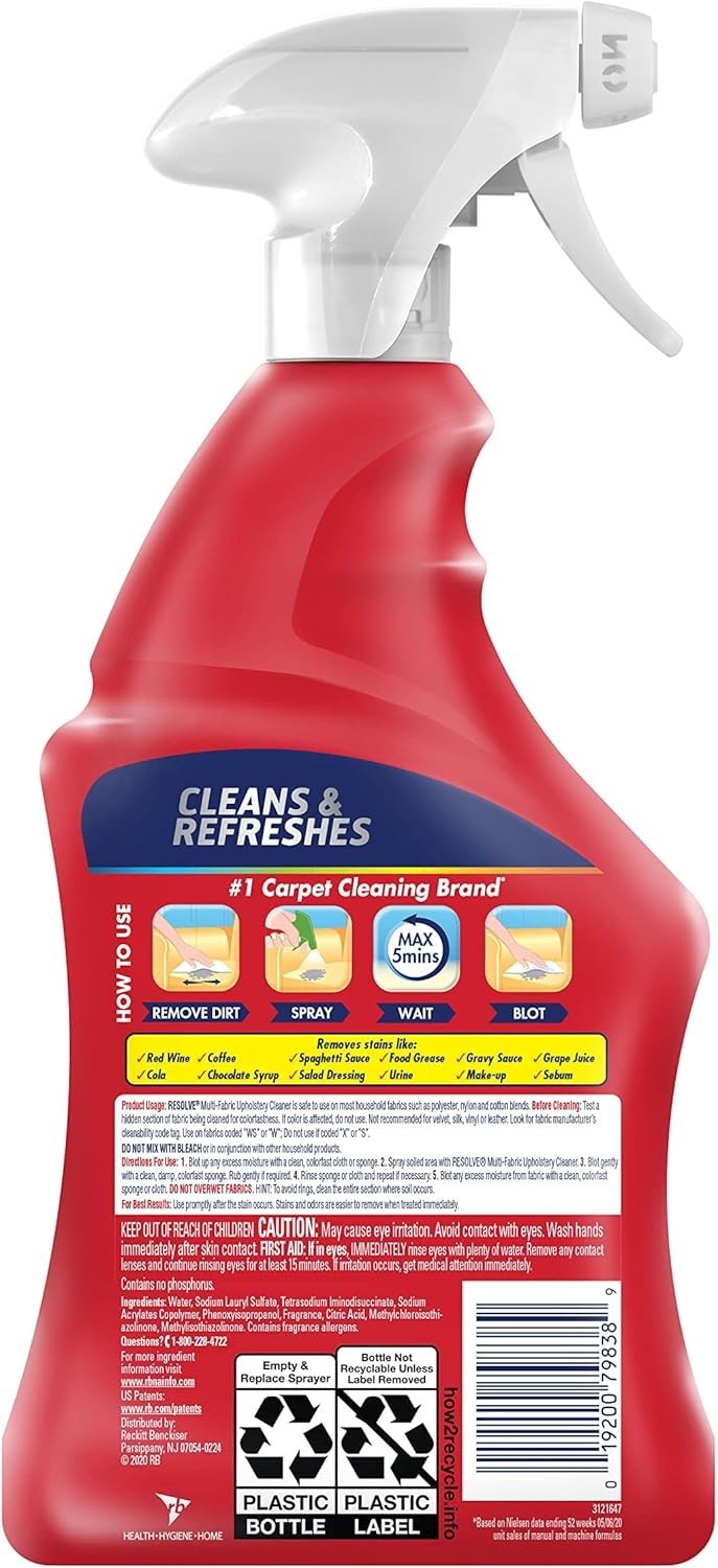Upholstery Carpet Cleaner Multi-Fabric Stain Remover 22 Fl Oz Pack 2