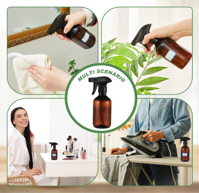 9 botellas pulverizadoras 300 ml, niebla fina, boquilla ajustable, multiuso, ámb