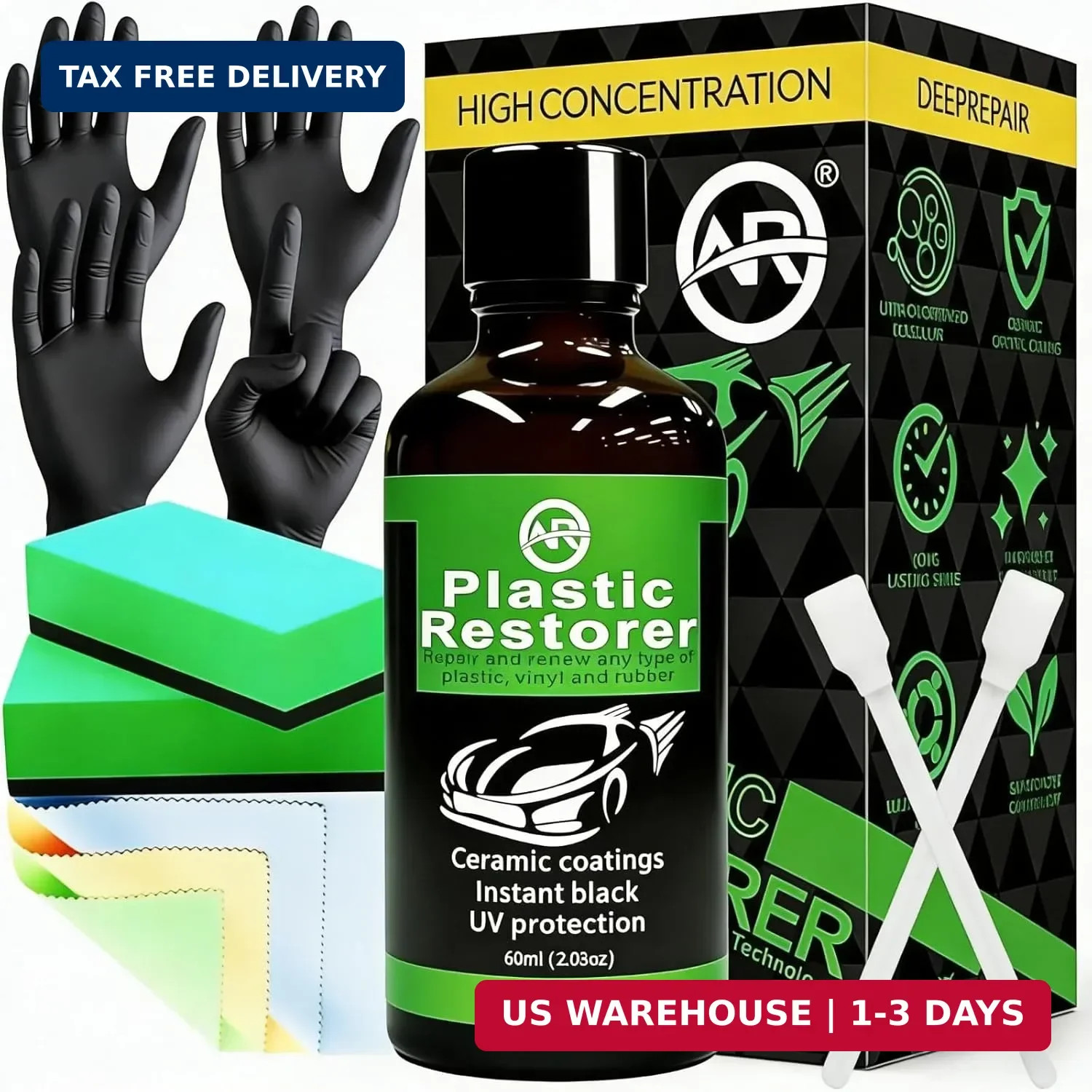 Plastic Restorer for Cars, 60ML Black Trim Restorer, Back to Black Plastic Resto
