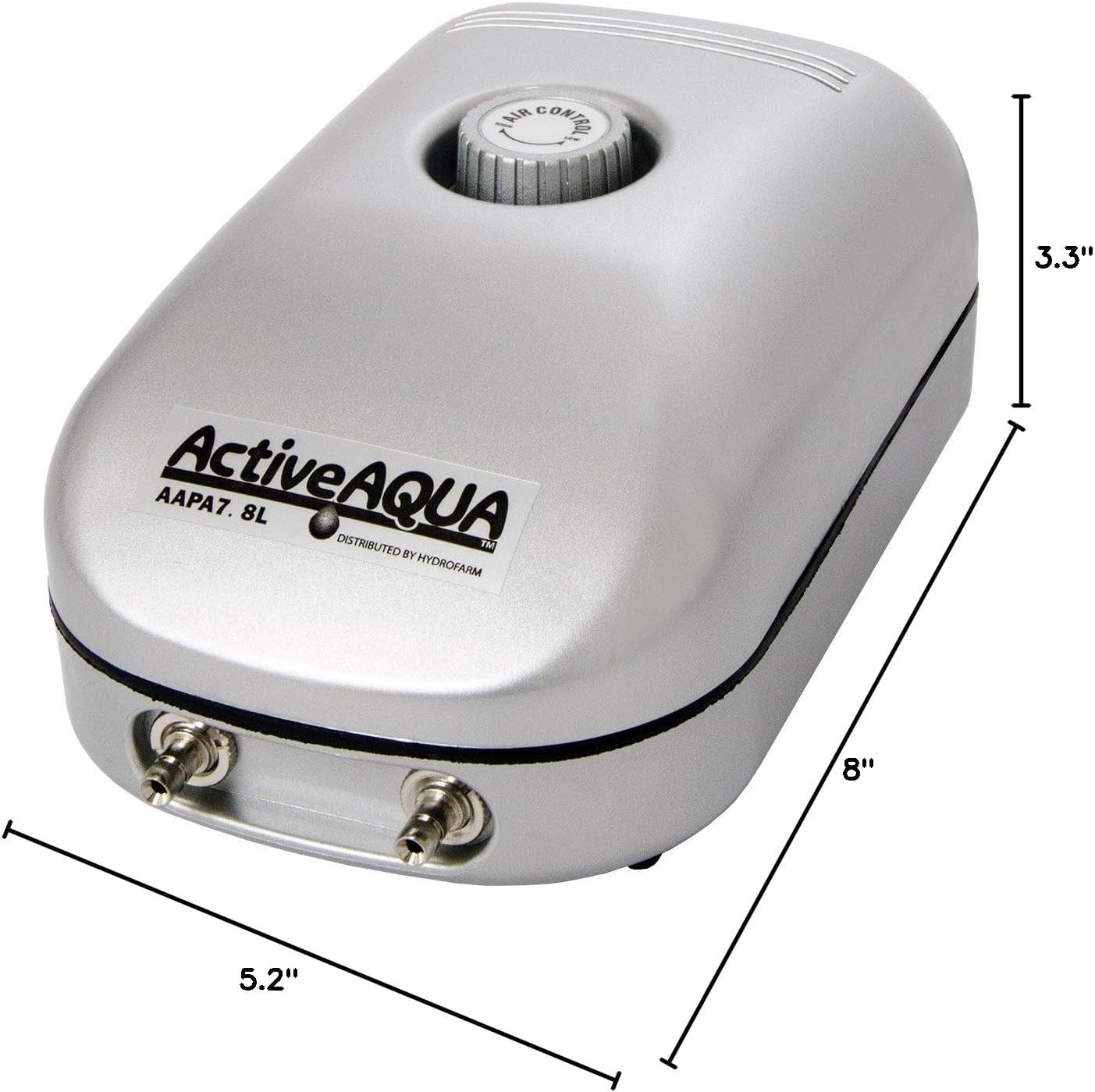 AAPA7.8L Active Aqua, 2 Outlets, 3W, 7.8 L/Min Air Pump, Silver