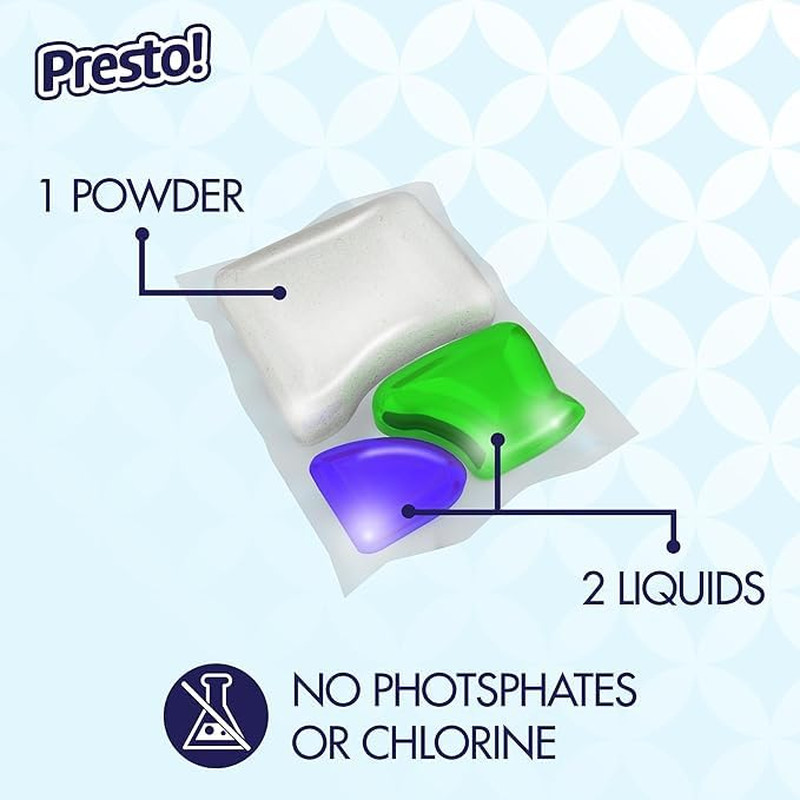 Amazon Brand – Presto! Triple Action Dishwasher Pacs, Fresh Scent, 90 Count