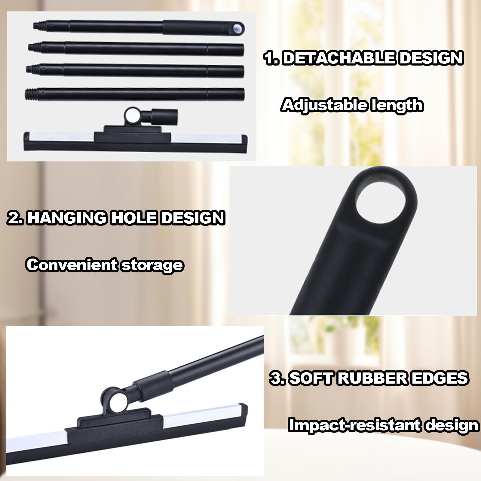 Xifando Floor Squeegee – 52 Inch Adjustable Long Handle 14.2 Inch Rubber Blad…