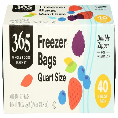 Whole Foods Market, Quart Size Freezer Bags, Double Zipper, 40 Count – Pack Of 2