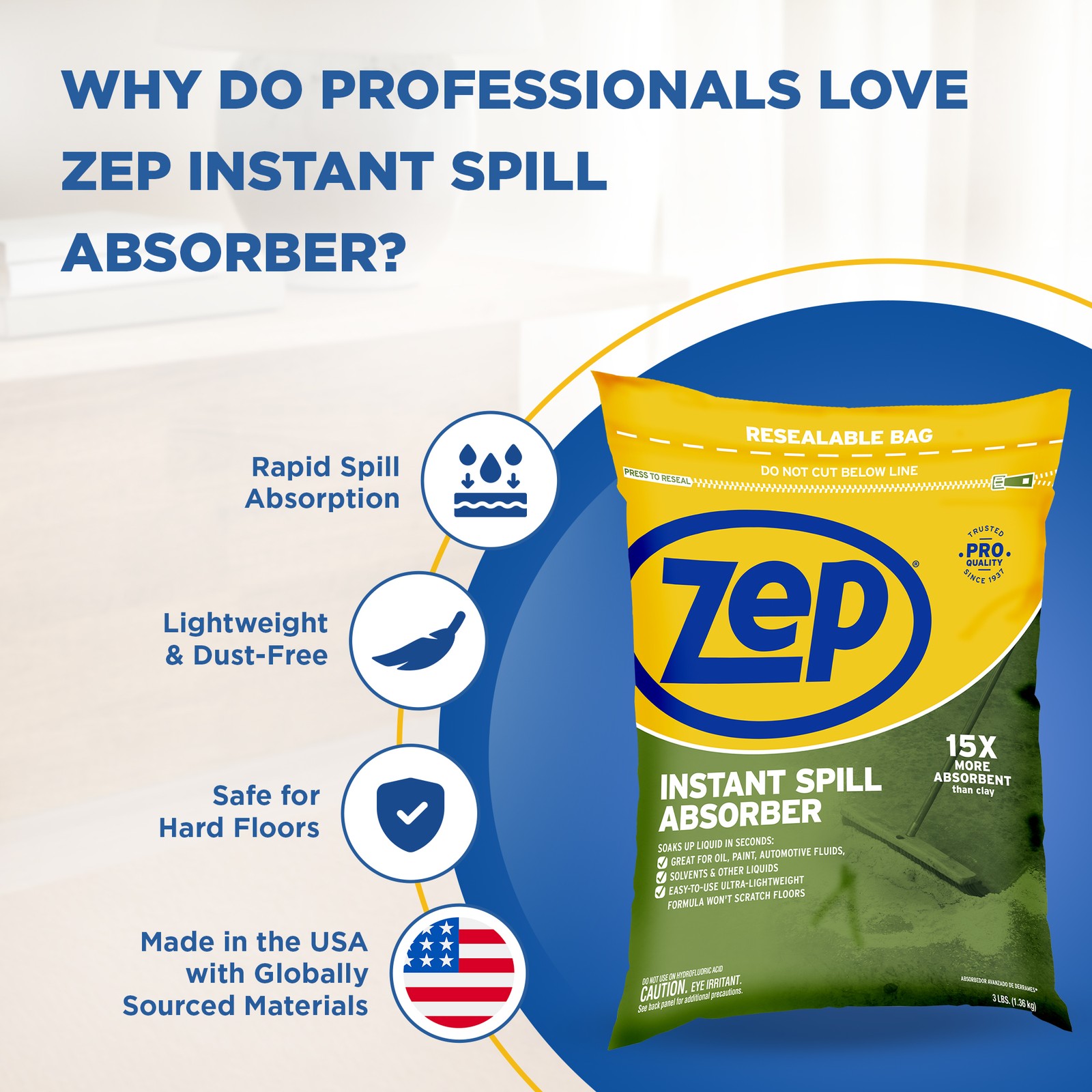 Zep Instant Spill Absorber – 3 Lb Bag (Case of 6) – ZUABS3 – Ultra-Lightweight