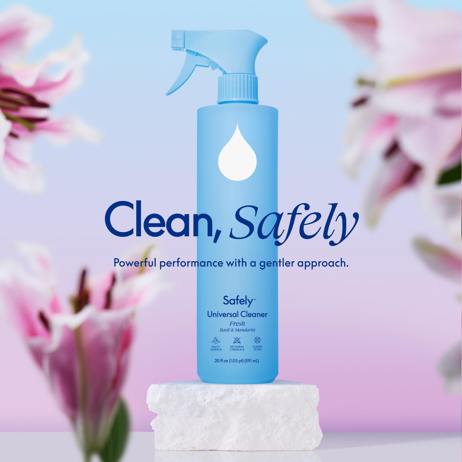 Safely Plant-Based Multi Purpose Cleaner Spray, Fresh Basil & Mandarin Scent,…