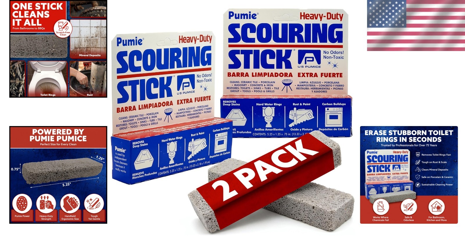 Pumice Stone Toilet Bowl Ring Remover Heavy Duty 2 Pack Ceramic Tile Cleaner