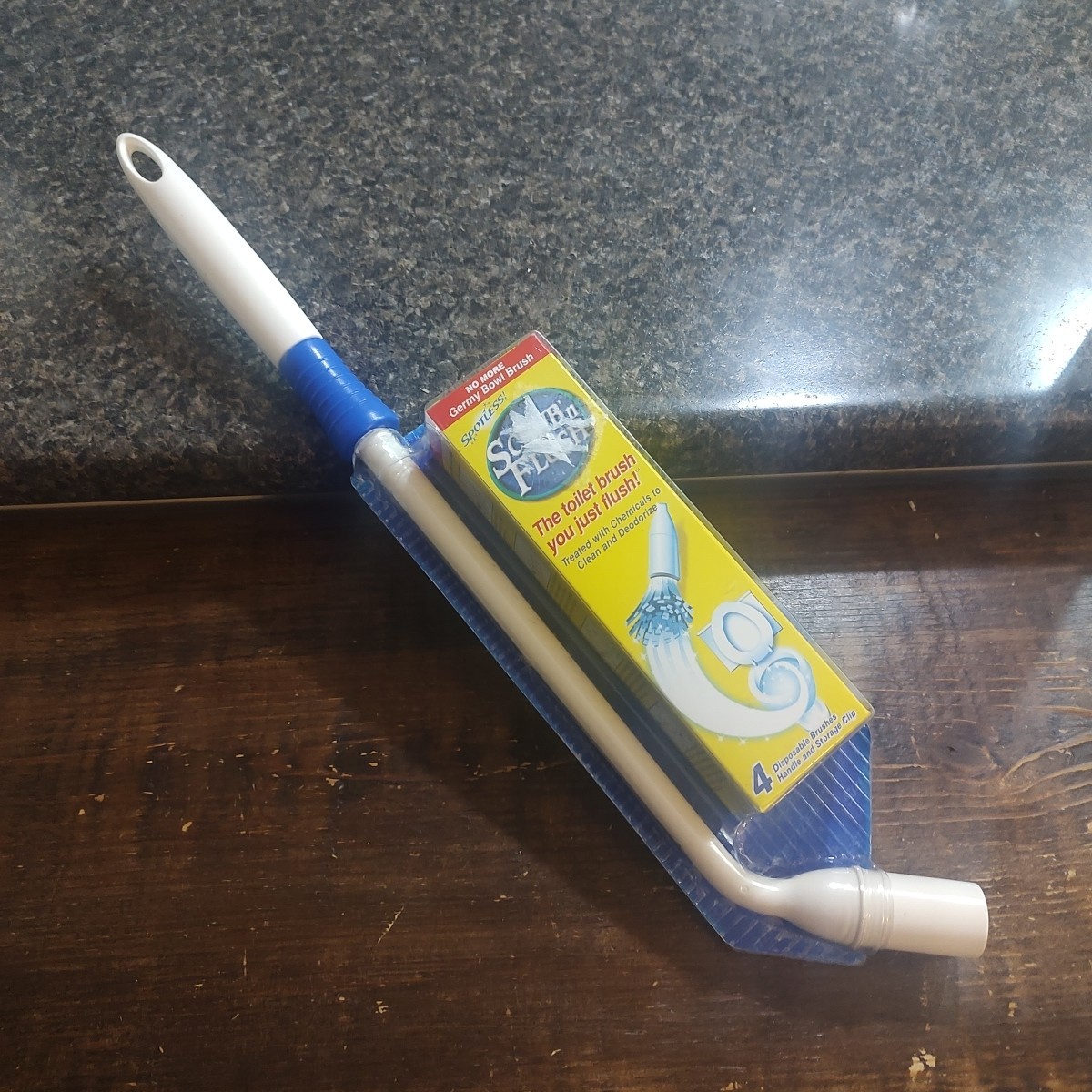 Scrub N Flush Toilet Bowl Brush and Holder with Cleaner Refill Spotless Txt Prod