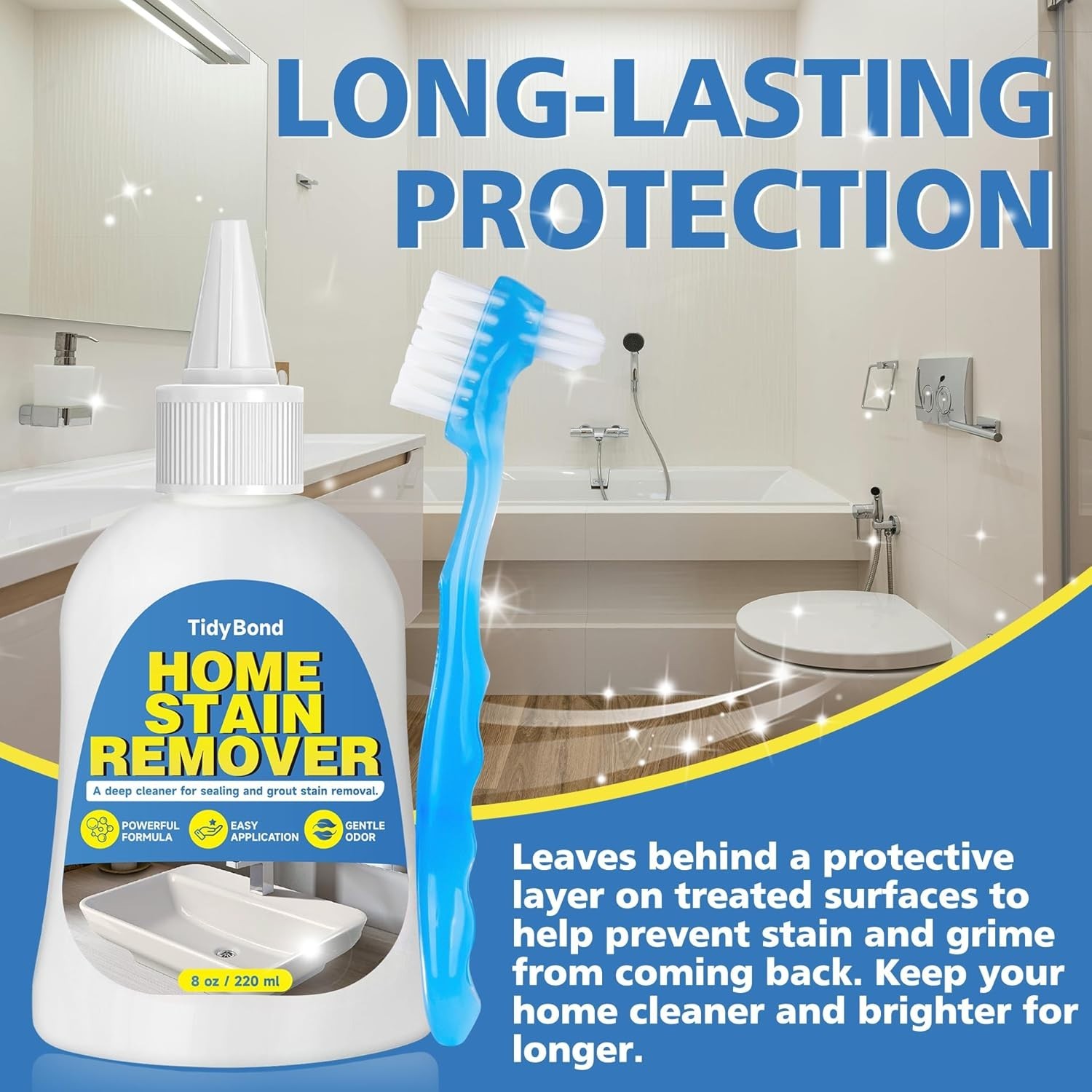 Powerful Stain Remover Gel for Tile Grout Sealant with Nozzle Brush 8oz