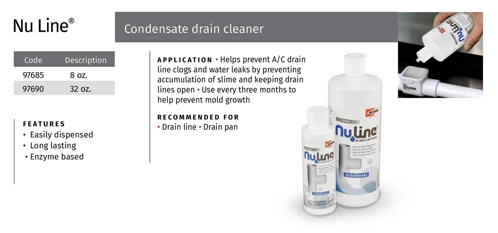 Nu Line AC Drain Cleaner 8oz Pack of 4 Prevent Clogs Remove Build Up Non
