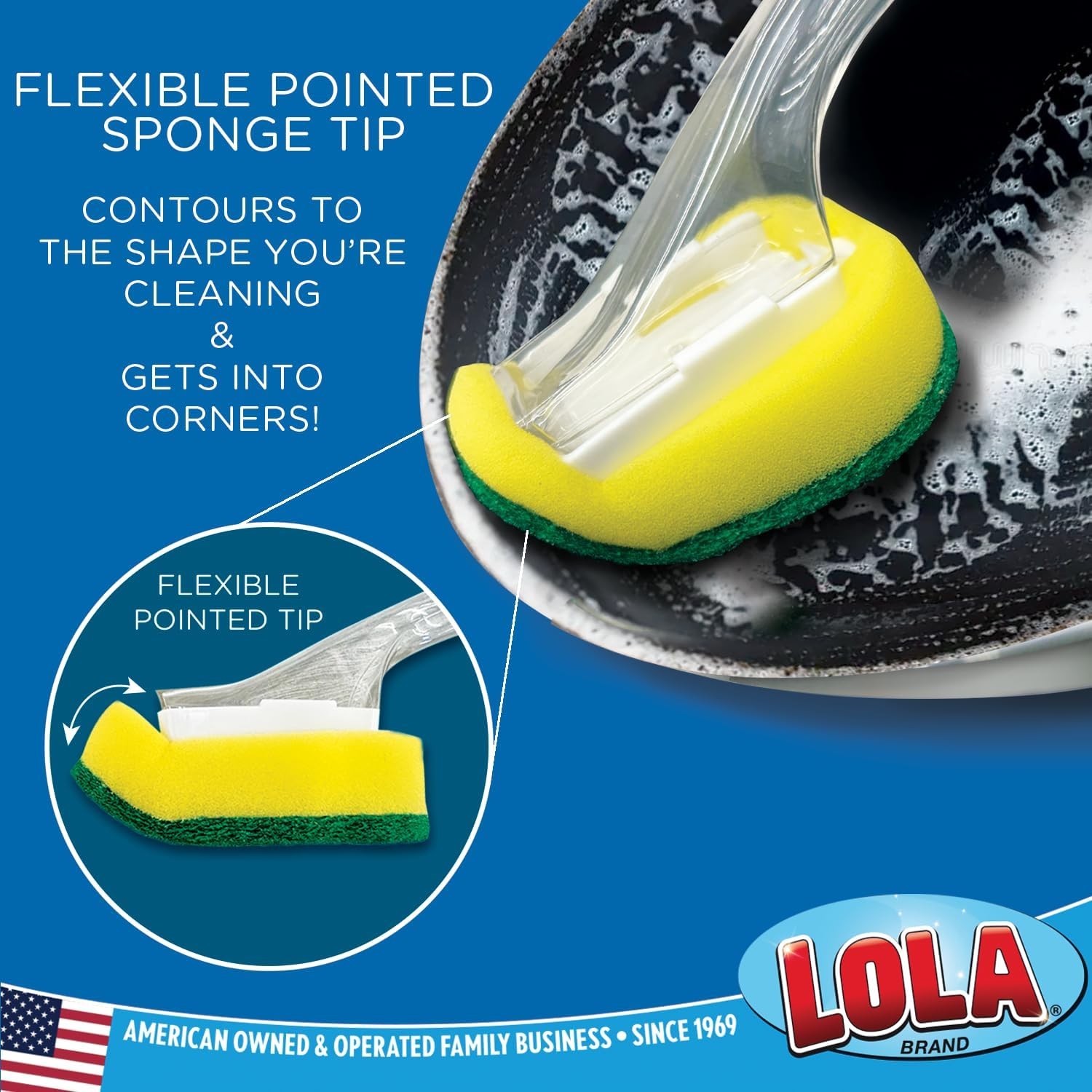 LOLA Dish Brush w/Soap Dispenser Wand, 1 Brush w/Head & 6 Refills, Absorbent Spo
