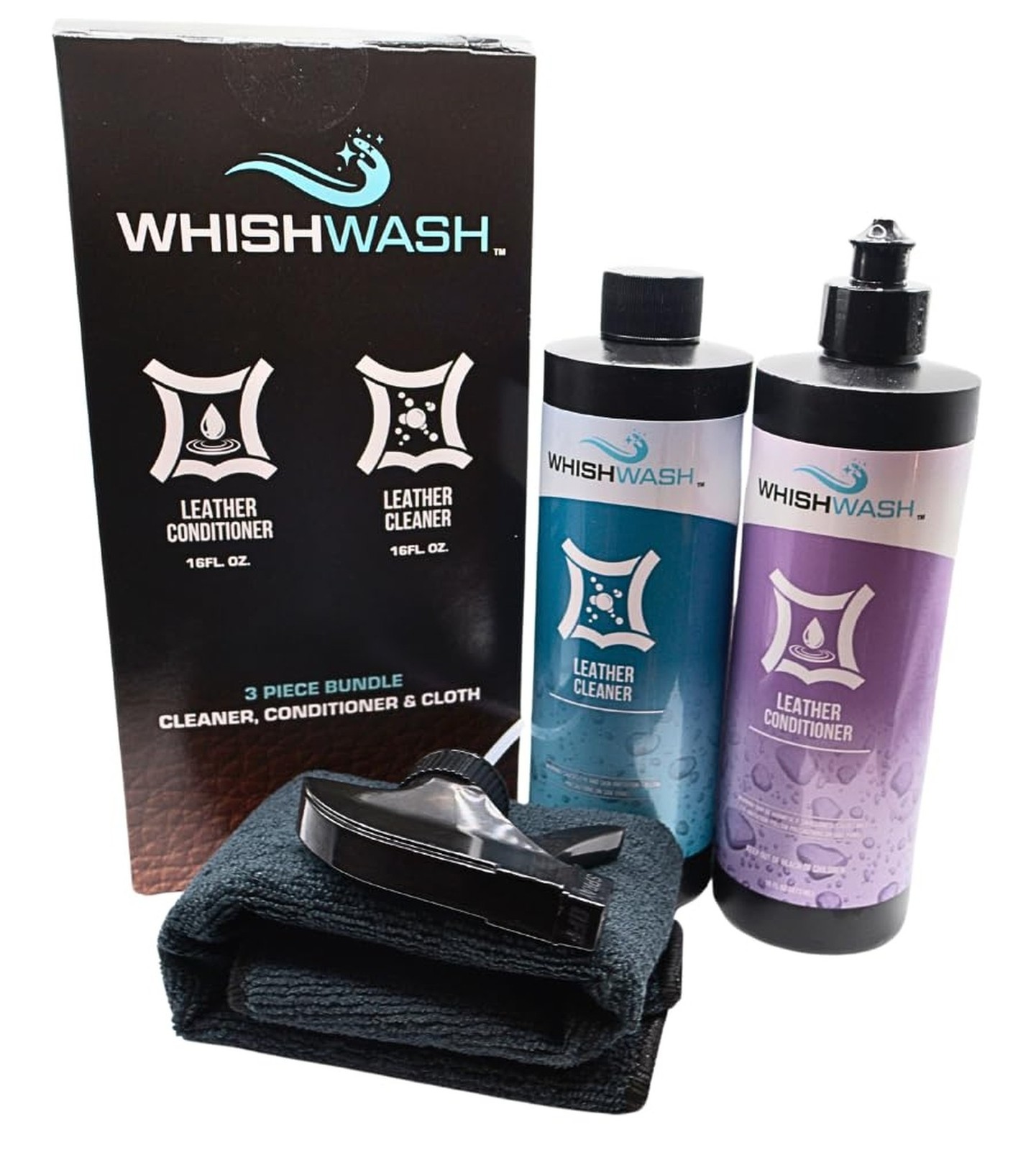 WhishWash Leather Care Kit – 16-fl oz Premium Leather Cleaner and Leather Con