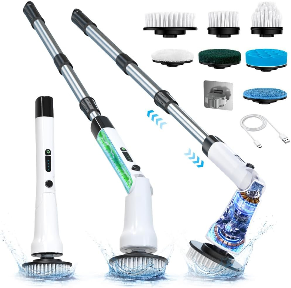 Electric Spin Scrubber, Bathroom Scrubber Electric with 7 Replaceable Brush Hea