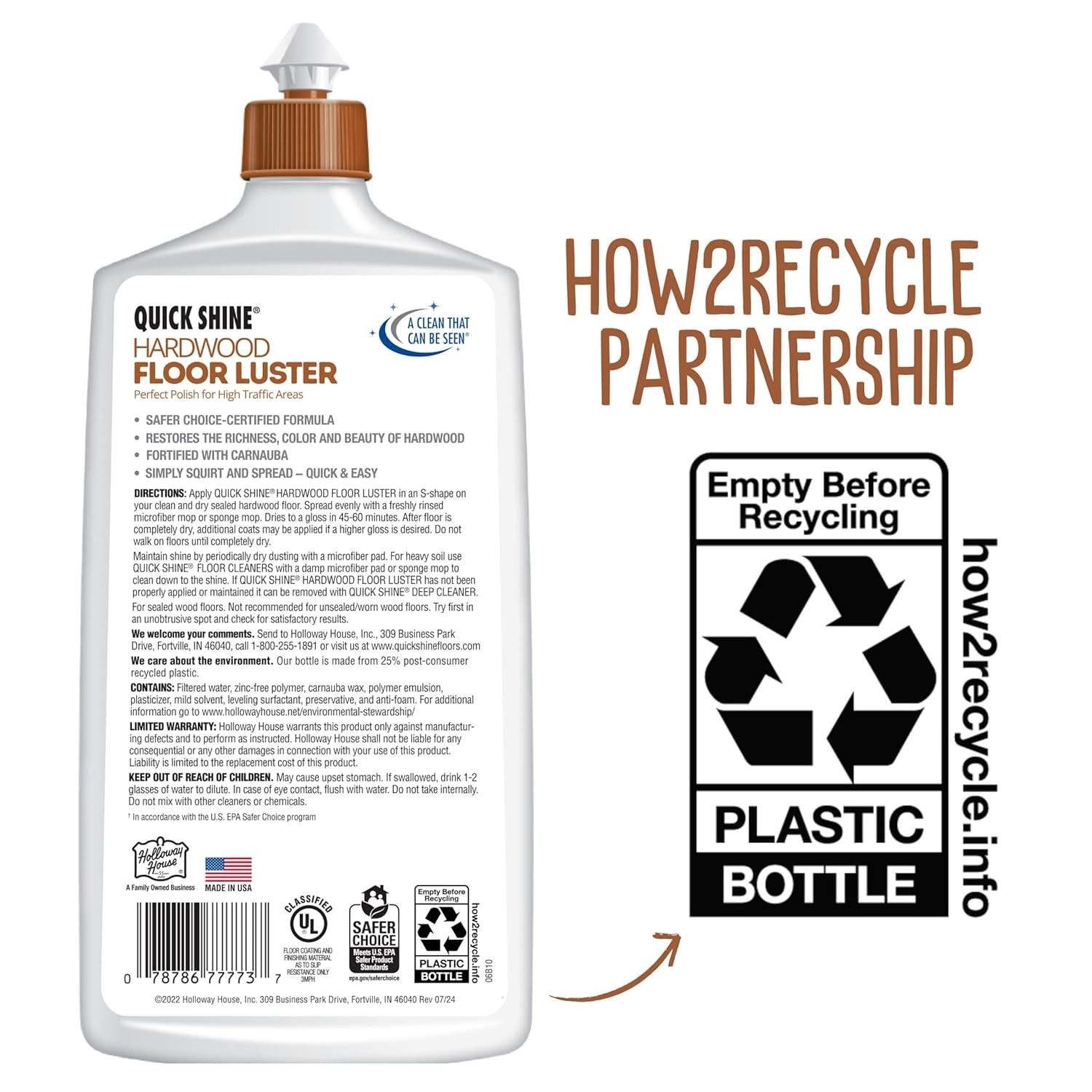 Quick Shine Hardwood Floor Luster Polish 27oz Carnauba PFAS-Free EPA Safer Choic
