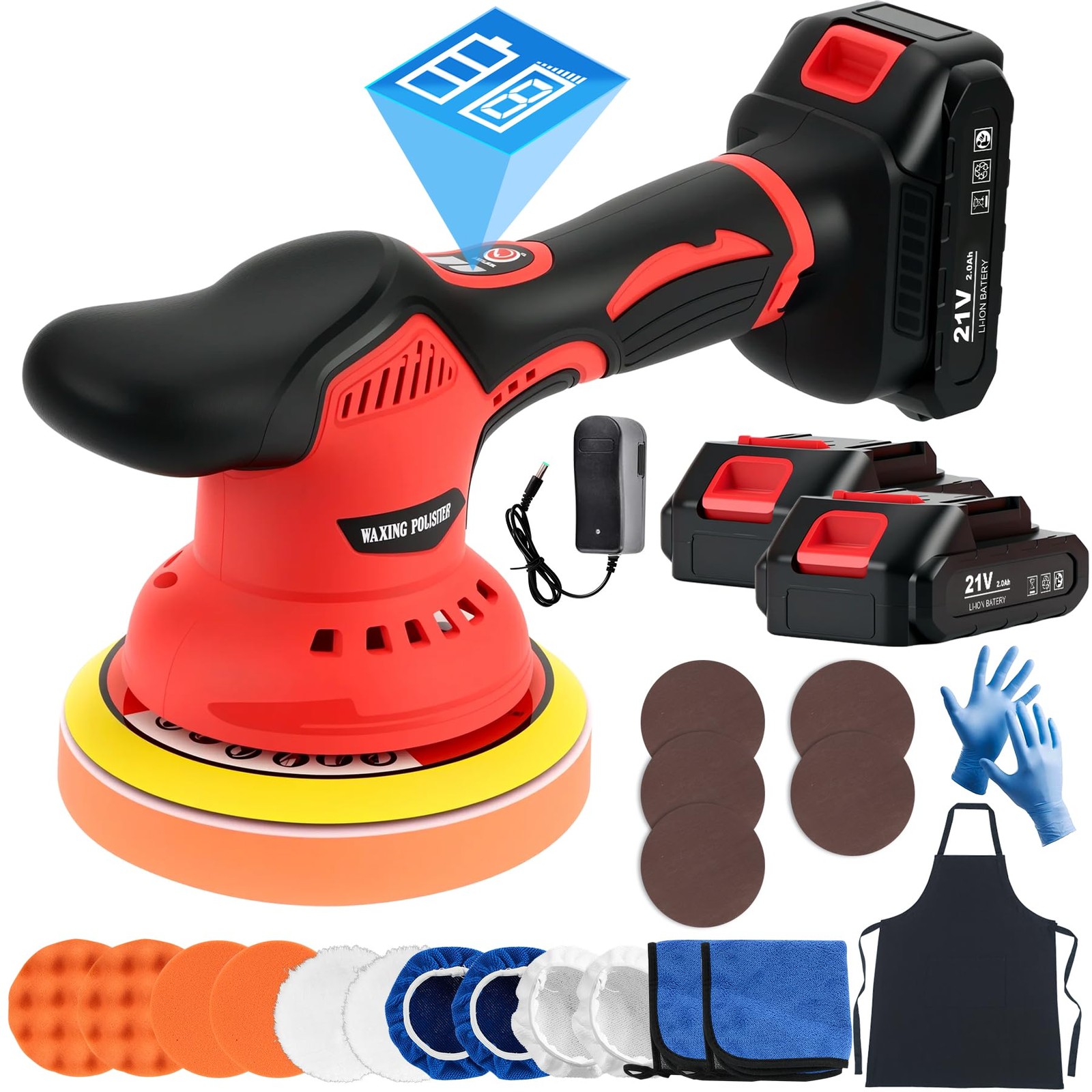 Cordless Car Buffer Polisher Kit with 2x21V Batteries, 6 Inch Car Polisher wi…