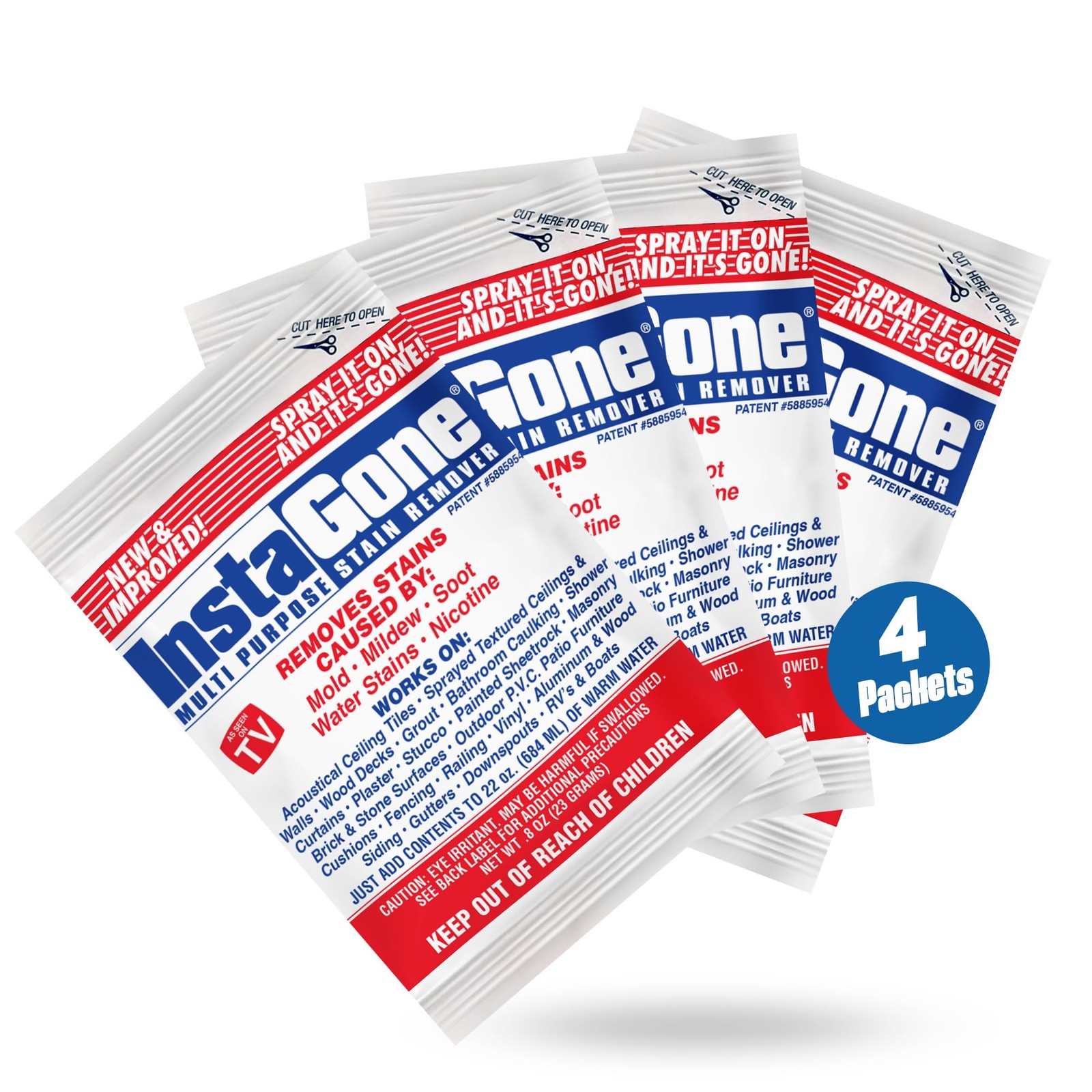 Stain Remover Refill 4 Pack for Indoor/Outdoor Surfaces, Walls, and Patios