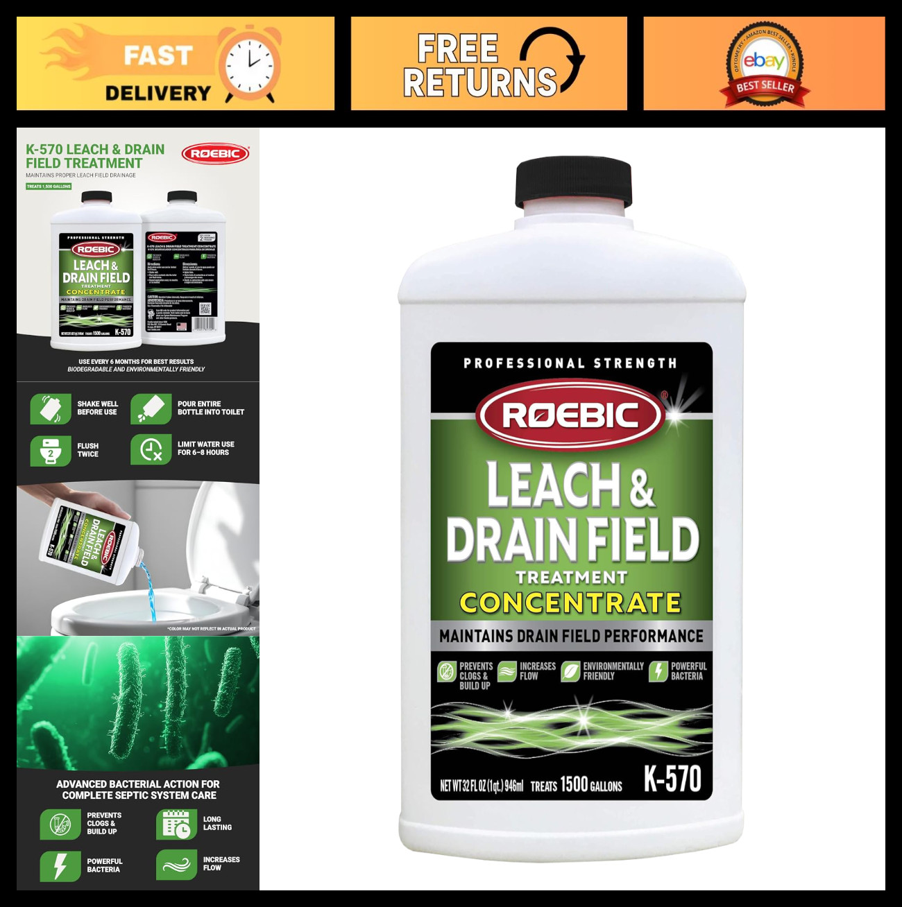 32oz Leach & Drain Field Opener Concentrate – Septic Tank Treatment, Clog Remove