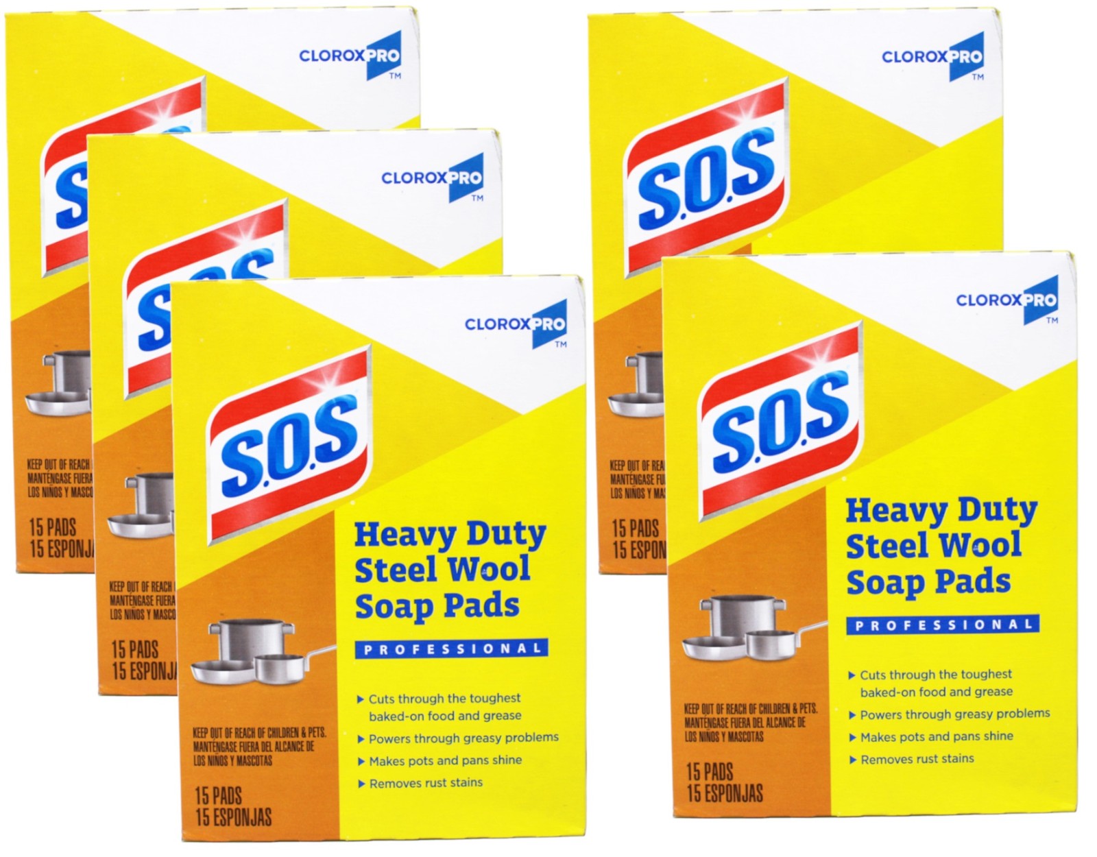 S.O.S Heavy Duty Steel Wool Soap Pads, 15 count – 5 Pack