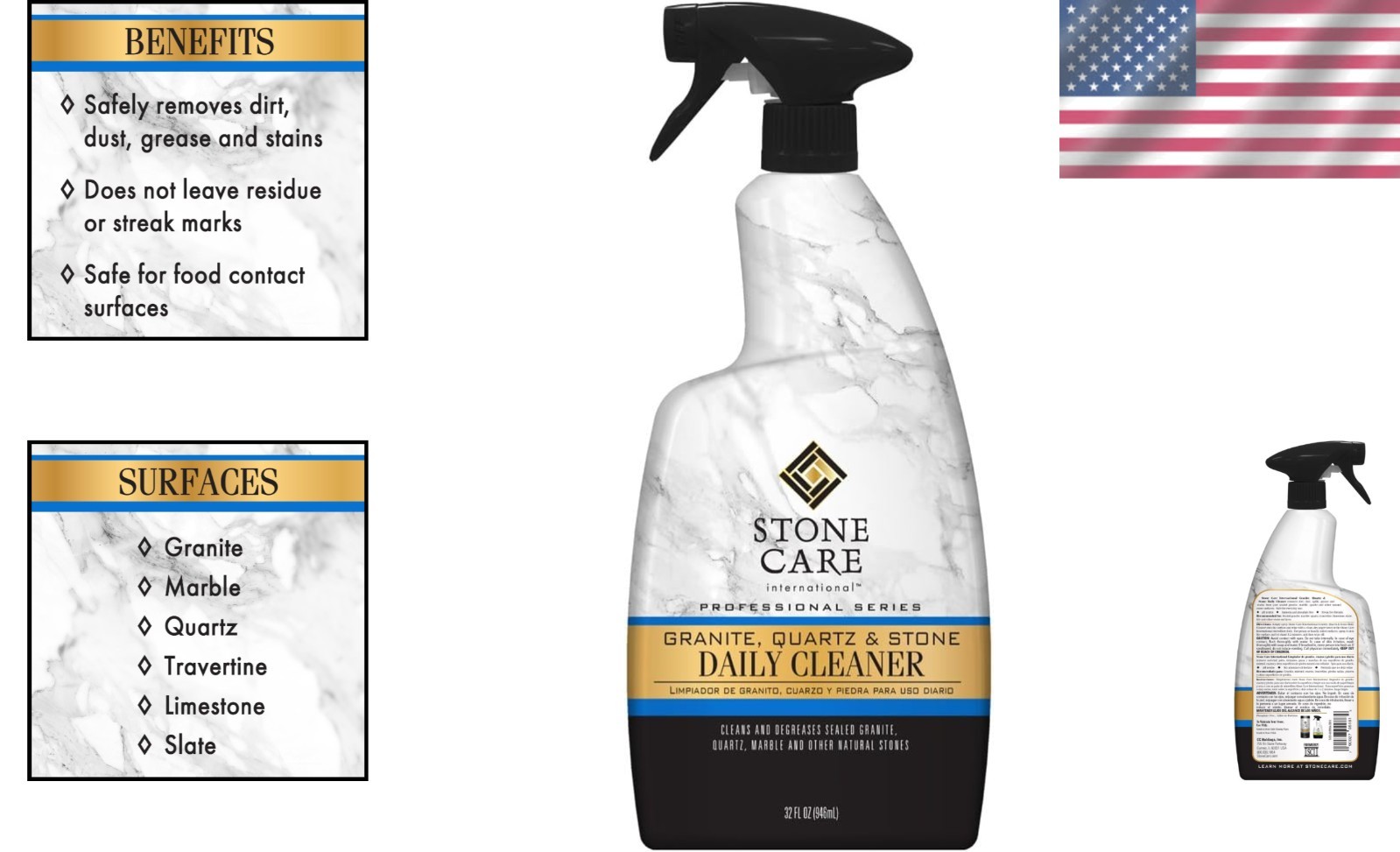 All-Natural Granite Cleaner Spray – 32 Oz Safe for Marble, Slate, and More
