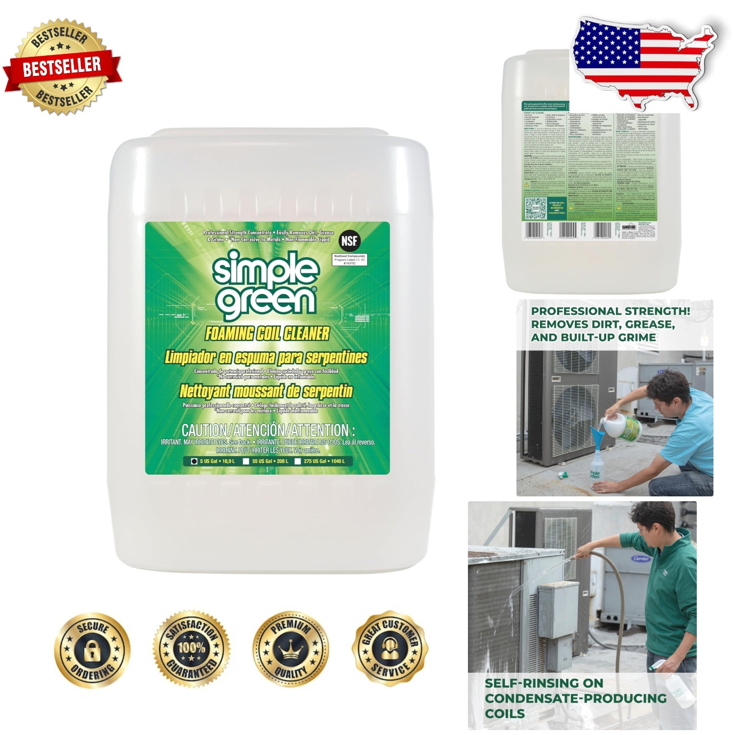 Powerful 5 Gallon Foaming Coil Cleaner HVAC Refrigerator Degreaser Non-Flammable