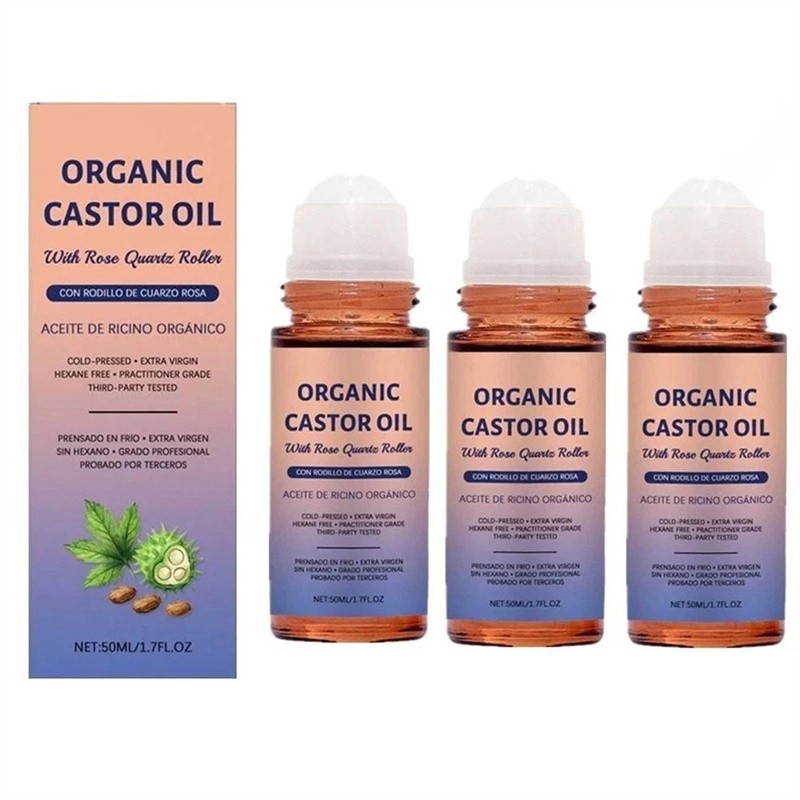 Organic Golden Castor Oil Roll-On with Rose Quartz for Skin,Hair&Wrinkle