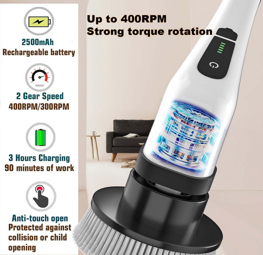 Electric Rechargeable Cordless Spin Scrubber 7 Head Car Cleaning Scrubtastic Mop