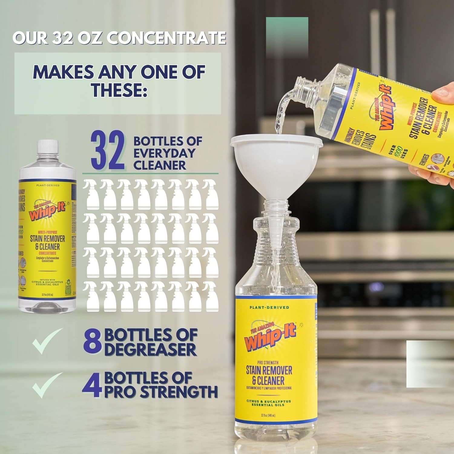 Whip It Cleaner, Multi Purpose Stain Remover CONCENTRATE, Makes 32 Bottles, Plan