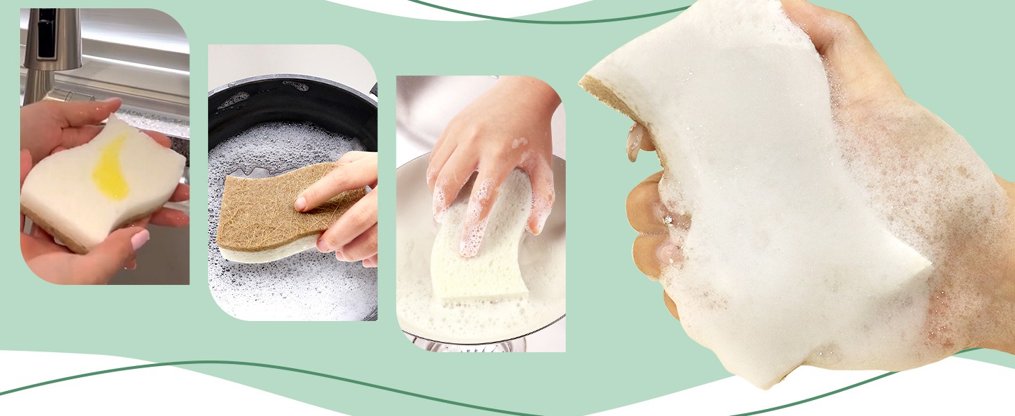 Natural Kitchen Sponges, Biodegradable & Compostable | Non-Scratch Cellulose