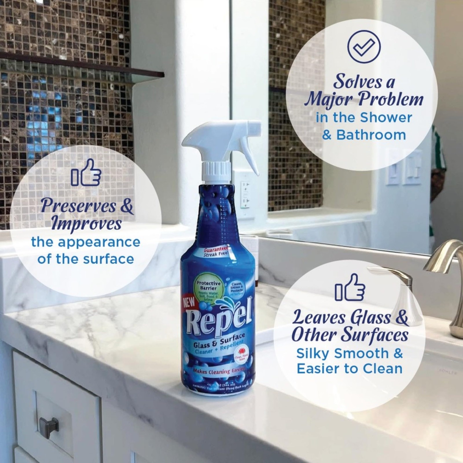 REPEL Glass & Surface Cleaner 32 fl. oz. – Cleans & Repels water spots and di…