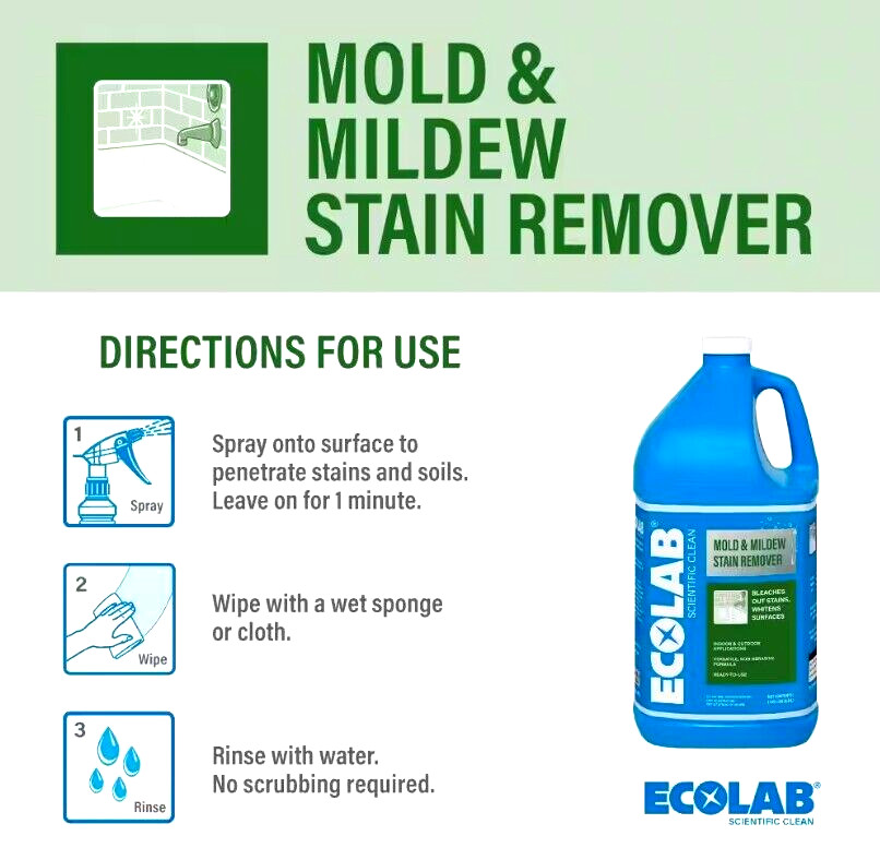 ECOLAB Mold & Mildew Stain Remover, Indoor & Outdoor, Made In USA – 2 Gallon