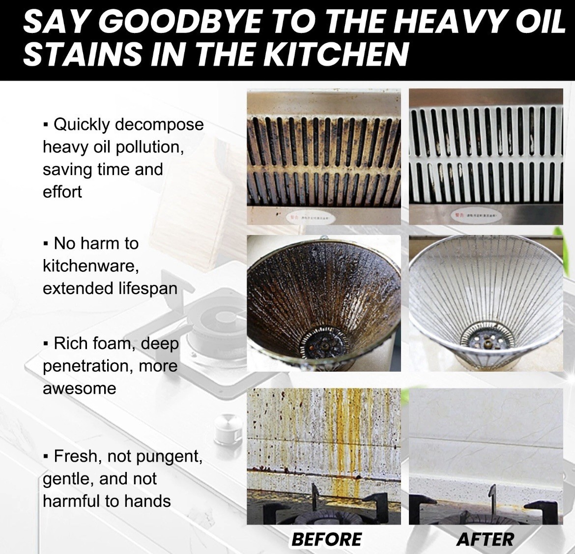 2/pk Heavy Oil Foam Cleaner Kitchen Stove Range Hood Wash Basin Oil Dirt Removal