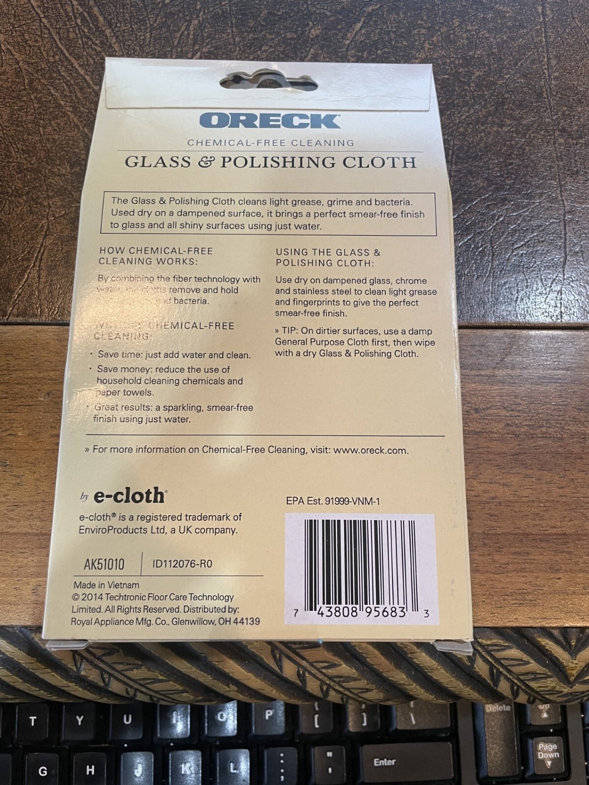 Oreck Glass and Polish Cloth Chemical Free Cleaning/Comes in many colors
