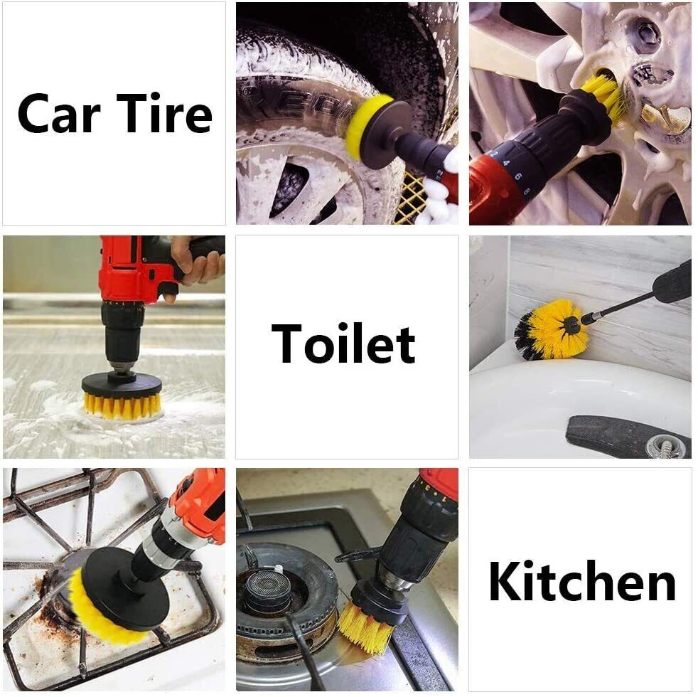3PCS Drill Brush Set Power Scrubber Drill Attachments Shower Tile Grout Car Kit