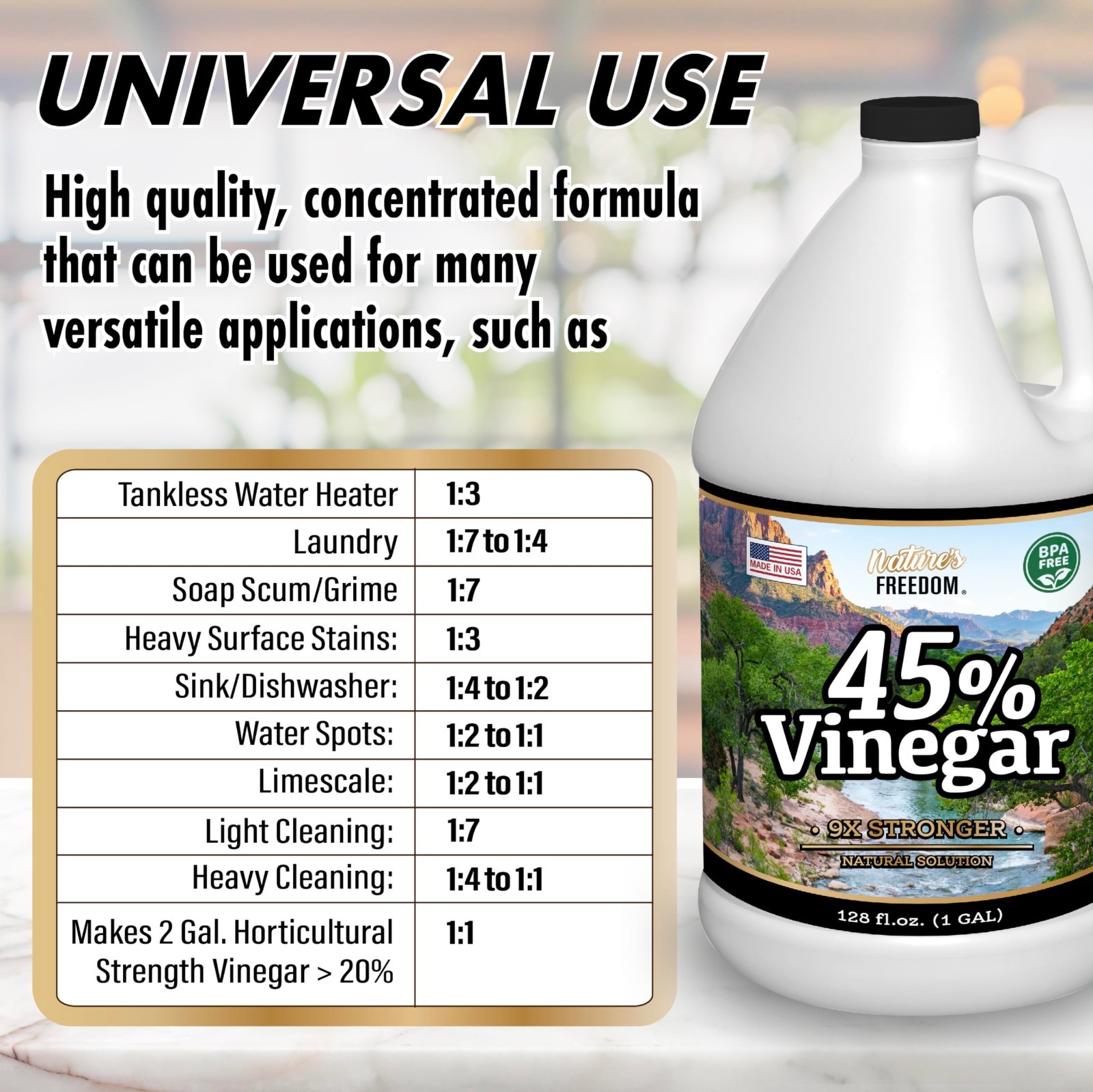 45% Concentrated Vinegar with Funnel – Multi-Purpose – 8 Gallons