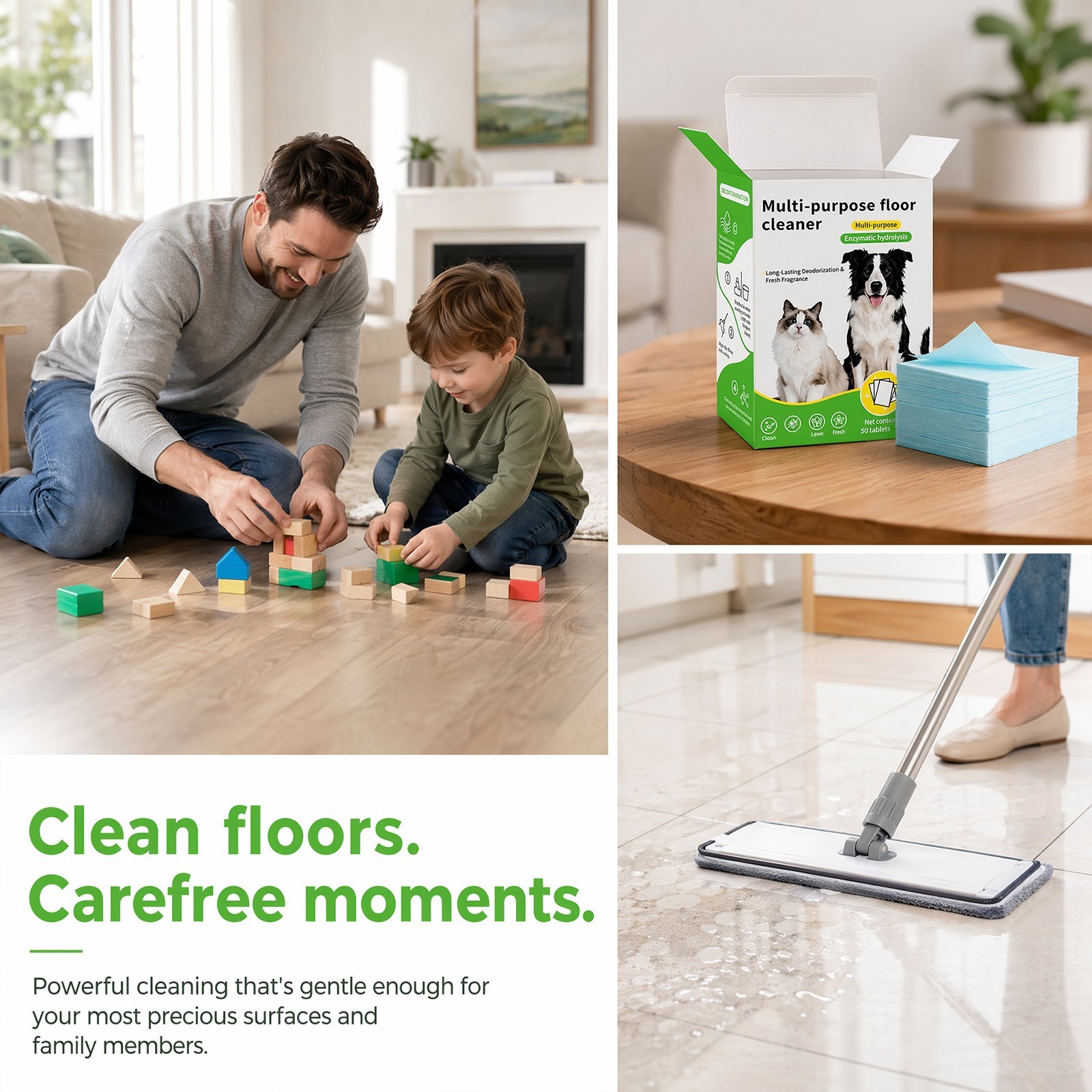 2026 Multi-effect Floor Cleaning Tablets Sheets 50PCS Fresh Scenta