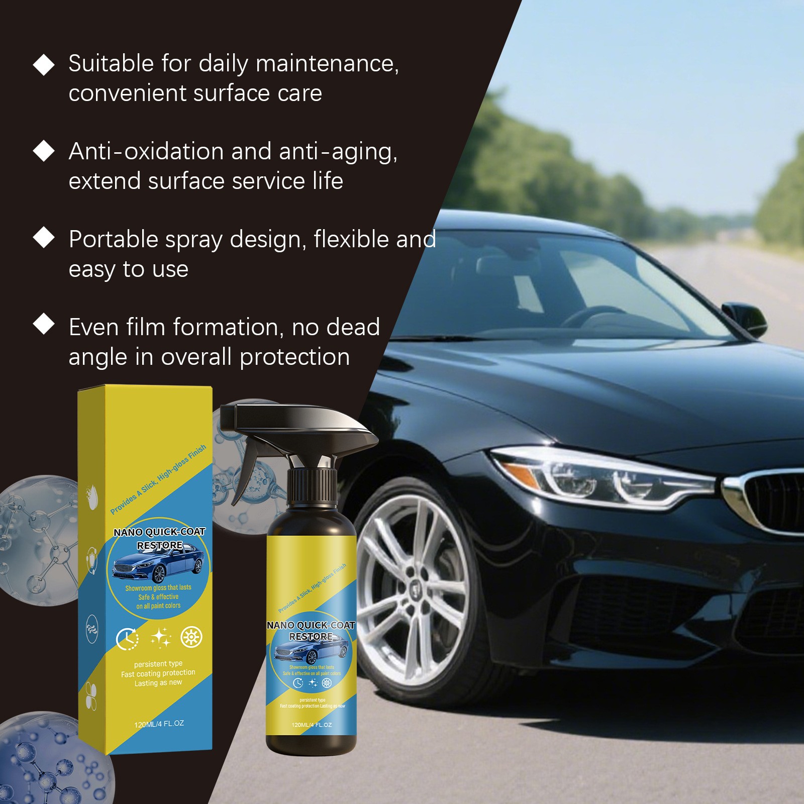 1~3PCS Nano Quick Coat Restore Spray Fast Coating Protection for Car 120ml