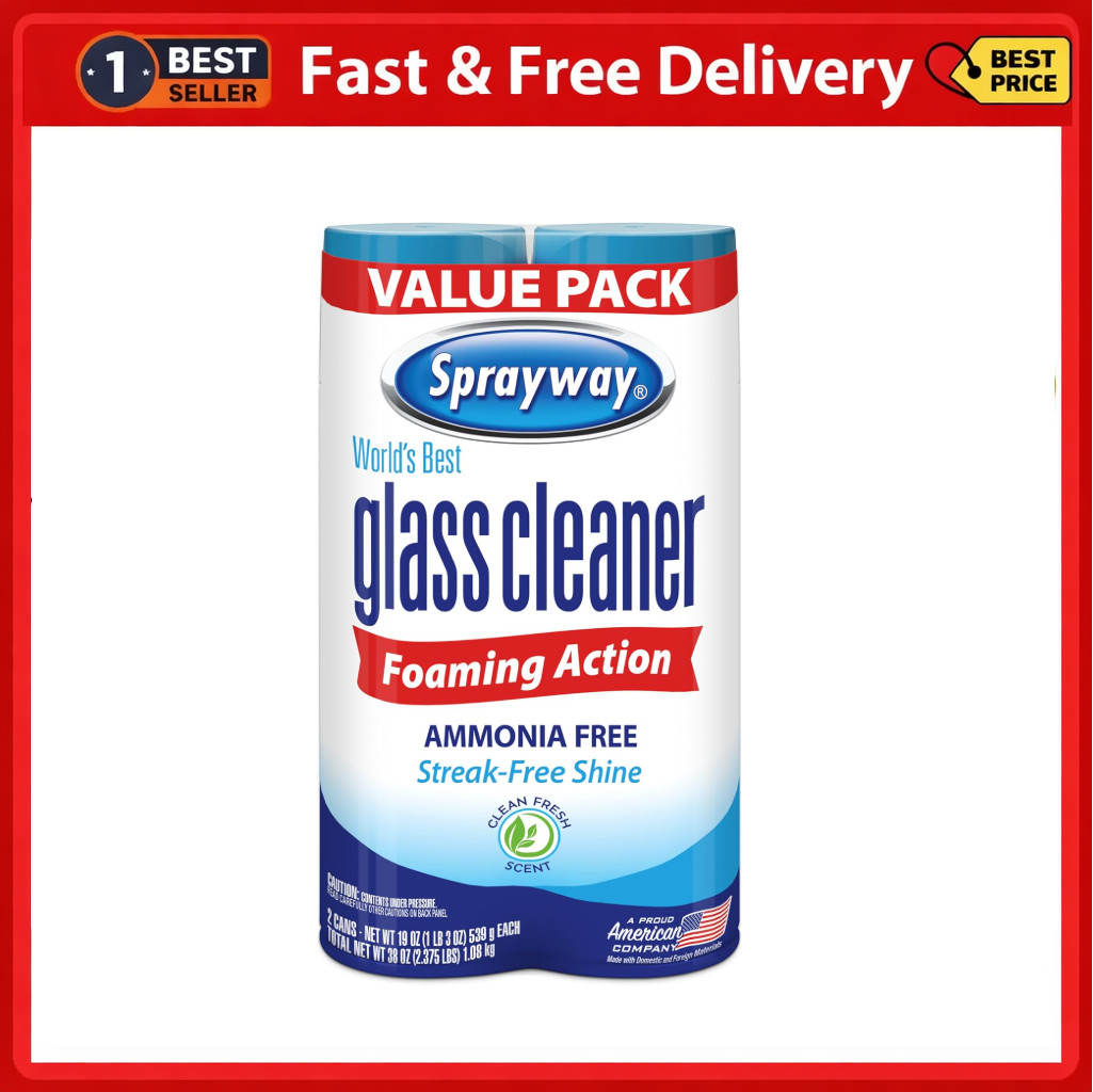 Sprayway Glass Cleaner Foaming Aerosol Spray, 19oz, Pack of 2 FREE SHIPPING