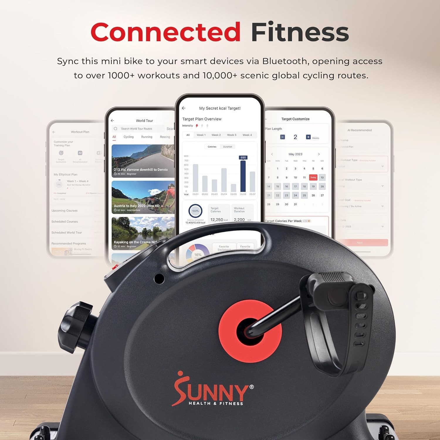 Sunny Health & Fitness Smart Under-Desk Bike Exerciser, Low-Impact Cardio Cycl