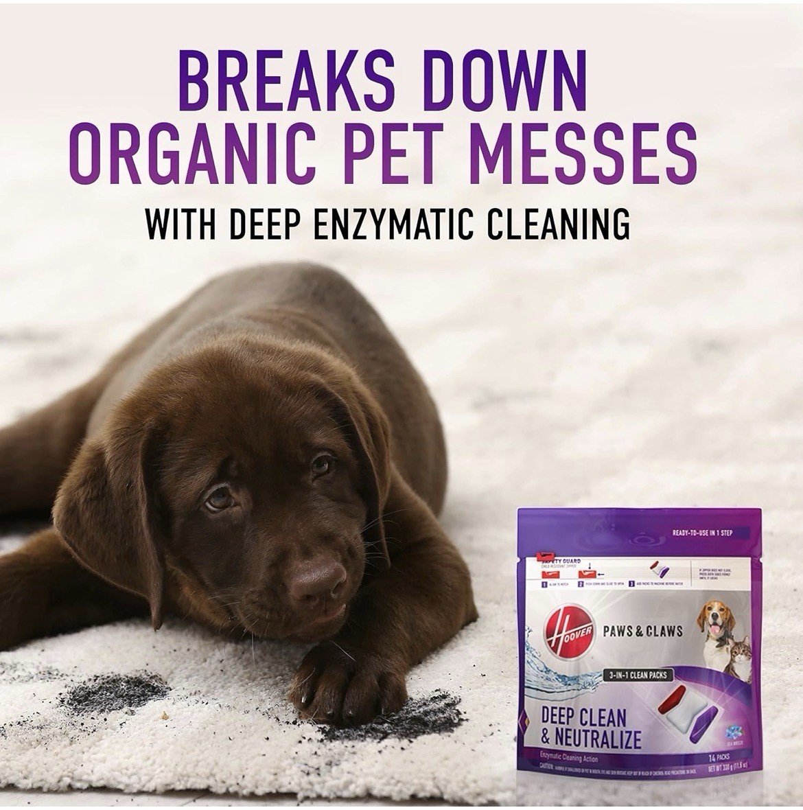 NEW 2 Pk Hoover Paws & Claws Deep Clean & Neutralize Carpet Cleaning 3 in 1 pods