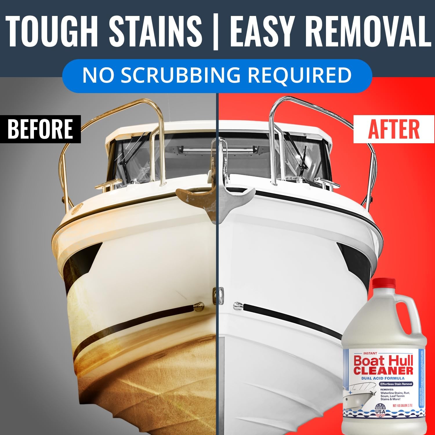 Instant Boat Hull Cleaner – Dual Acid Formula for Scum, Rust, Hard Water Stains