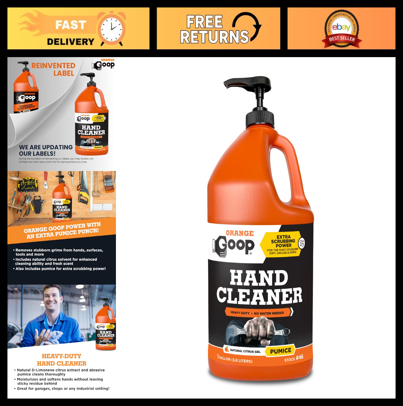 Multi-Purpose Waterless Hand Cleaner with Pumice – 1 Gallon Pump Bottle, Orange