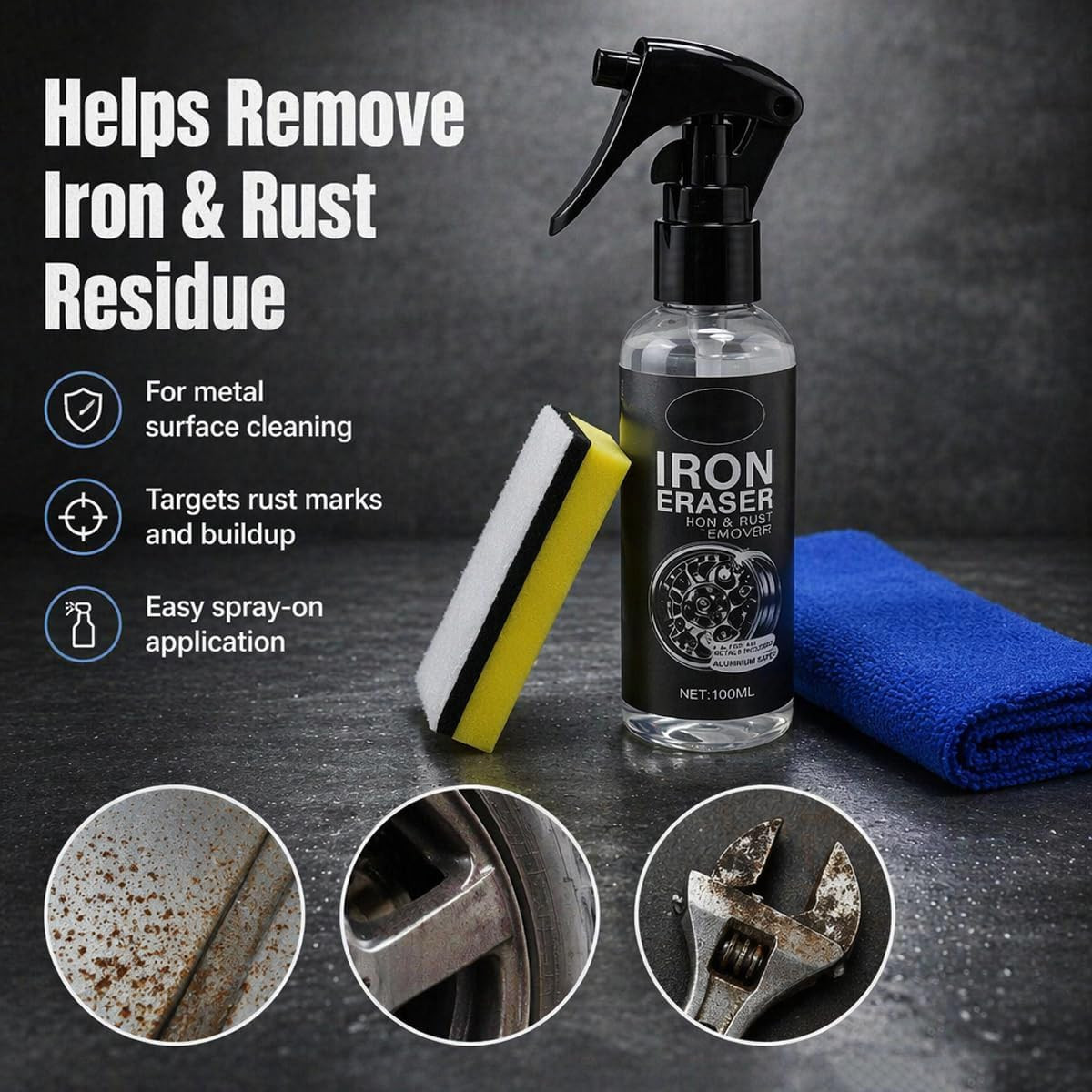 Iron Eraser Rust Remover Spray for Car Wheels & Paint, 100ML Rust And Brake Dust