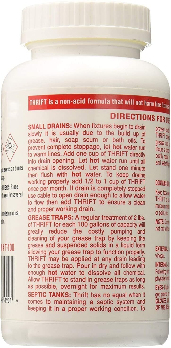 Thrift T-100 Alkaline Based 1-Pound Granular Drain Cleaner (White) (2-(Pack))